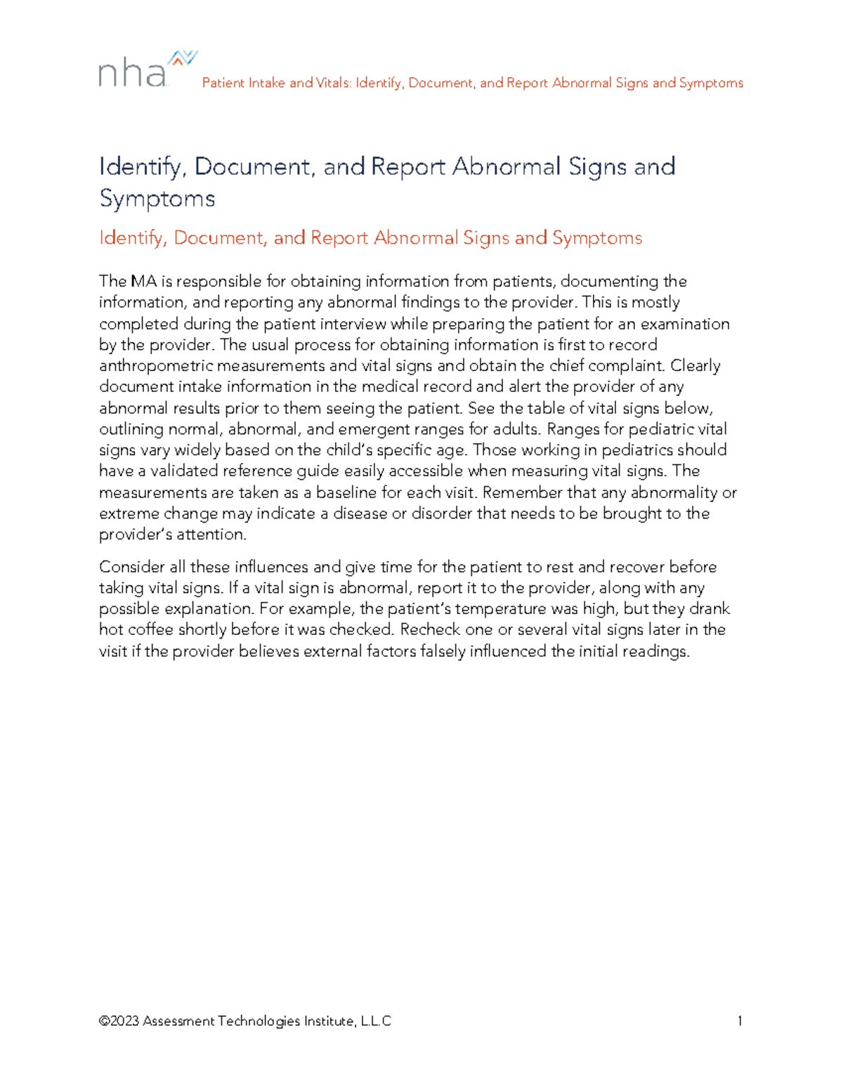 Patient Intake & Vitals: Reporting Abnormal Signs & Symptoms (Course ...