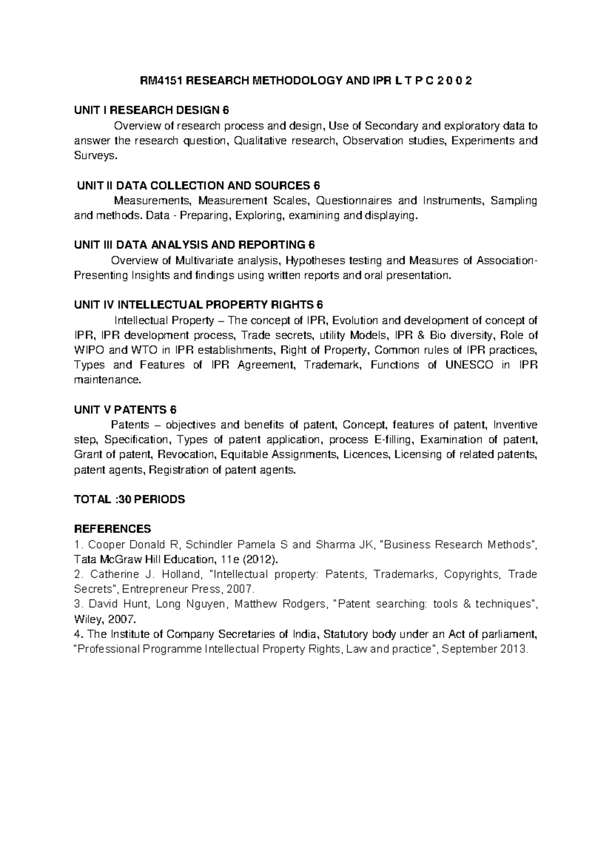 RM4151 Research Methodology & IPR Syllabus Overview - Studocu