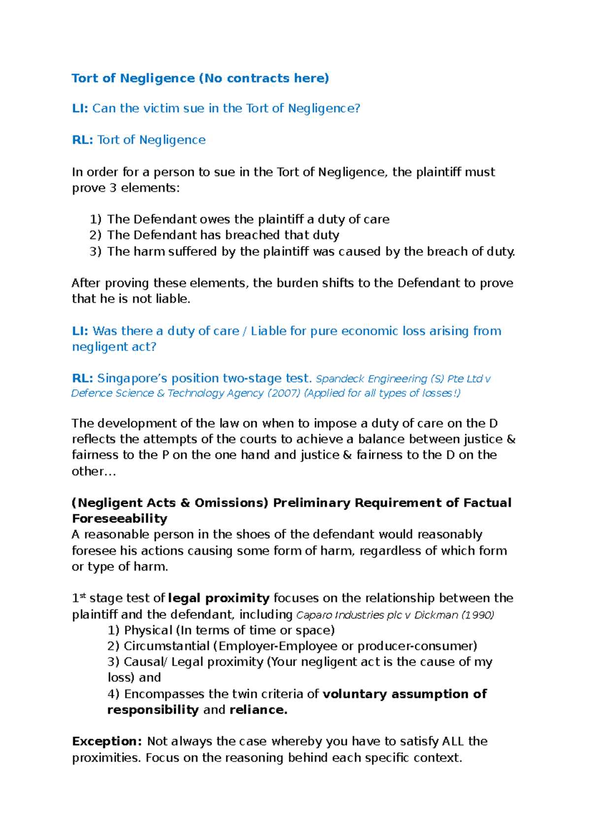 Tort of Negligence Overview: Essential Elements and Key Cases - Studocu
