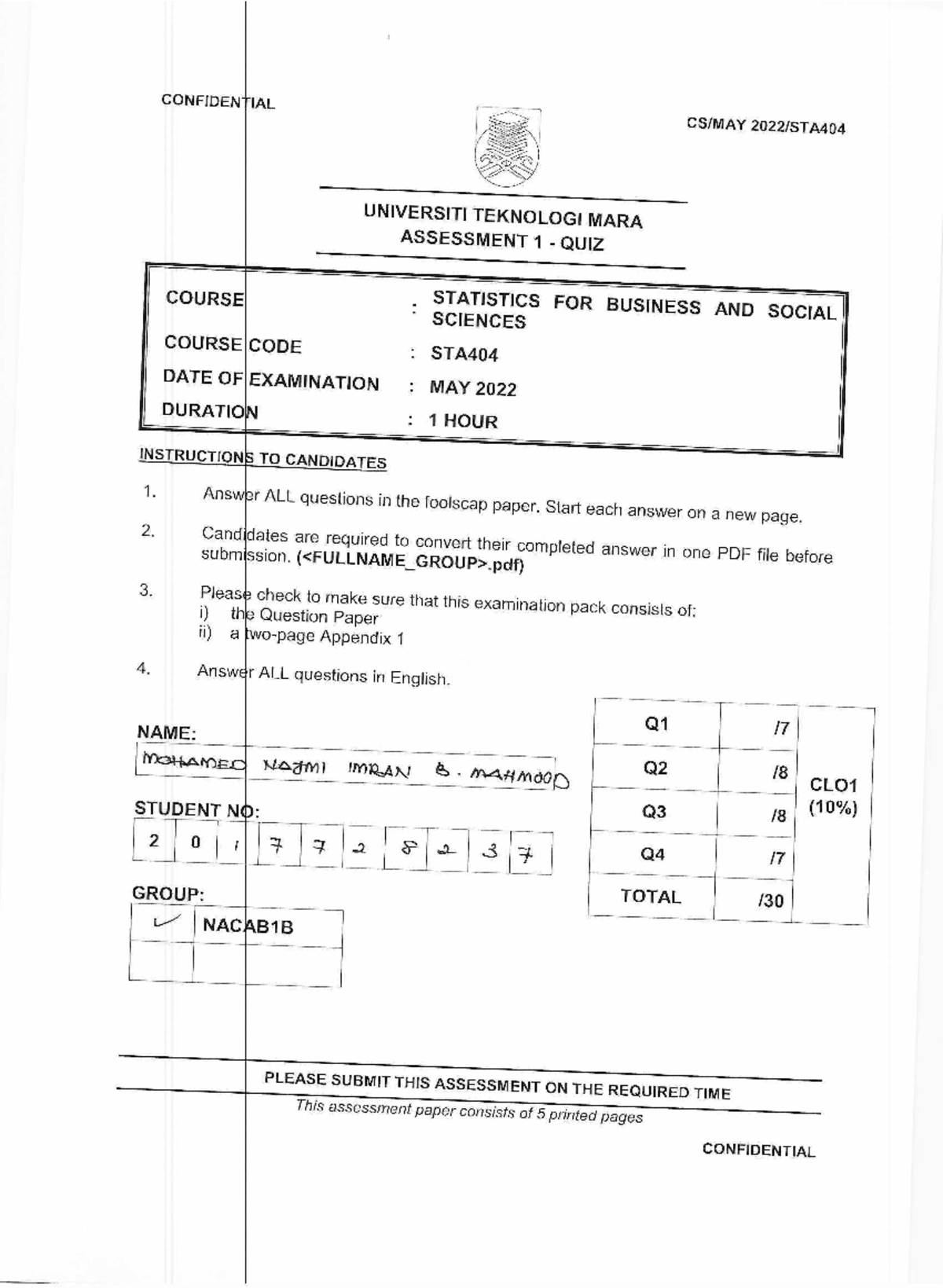 Scan 800 - Sample Tutorial Answers for STA404 Statistics - Studocu