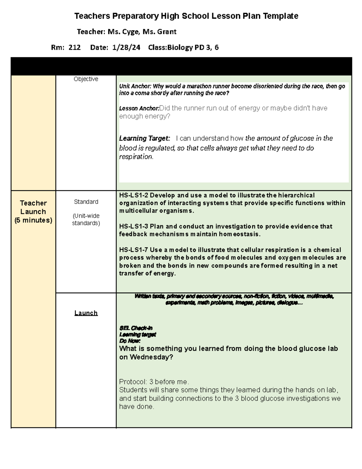 Biology PD 3, 6 Lesson Plan: Blood Glucose Regulation Lab Activities ...
