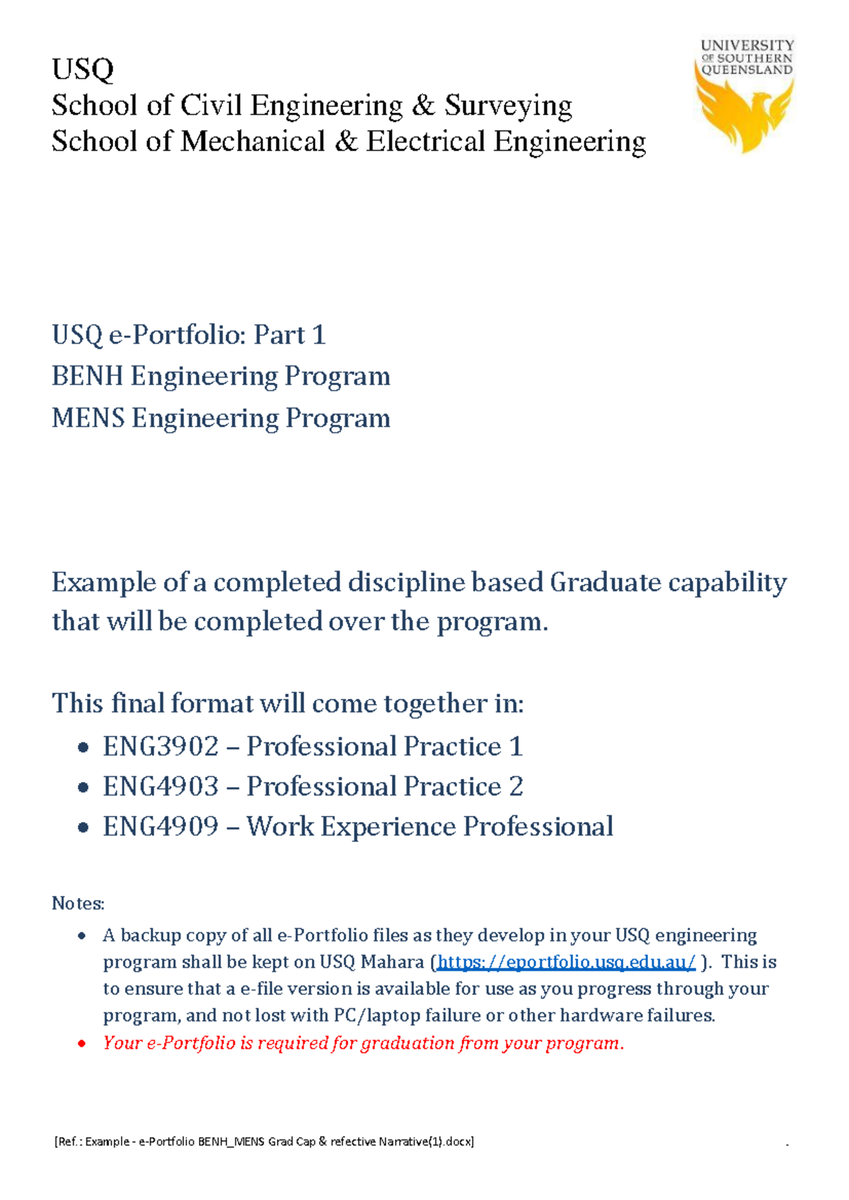 Reflective Narrative for BENH/MENS Engineering e-Portfolio - Studocu
