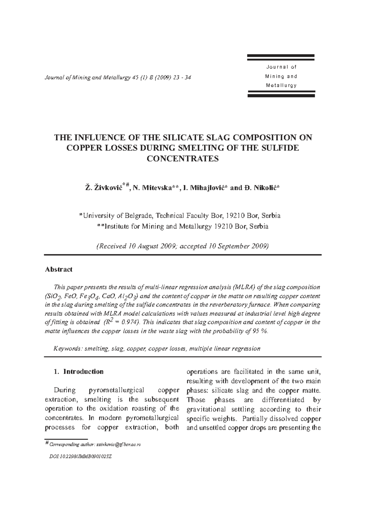 Influence of Silicate Slag Composition on Copper Losses in Smelting ...