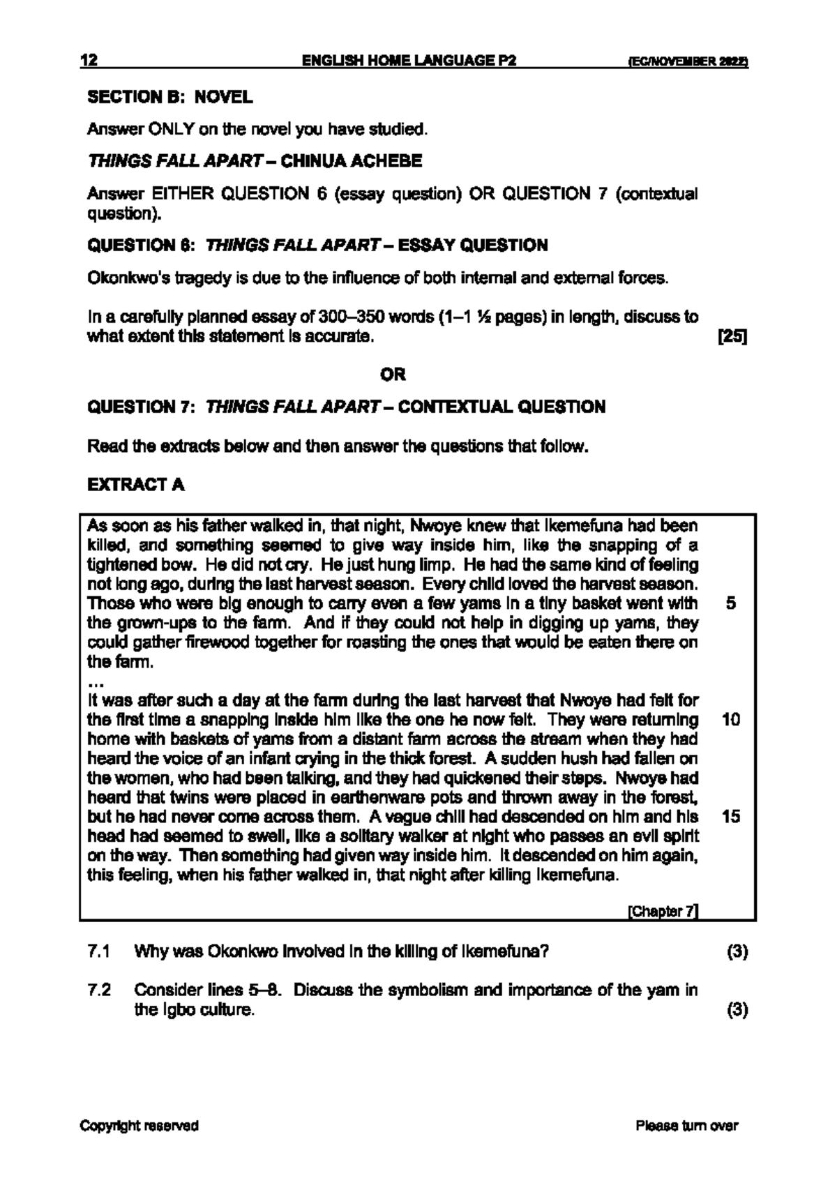 12 ENGLISH HOME LANGUAGE P2 2022: THINGS FALL APART Study Guide - Studocu