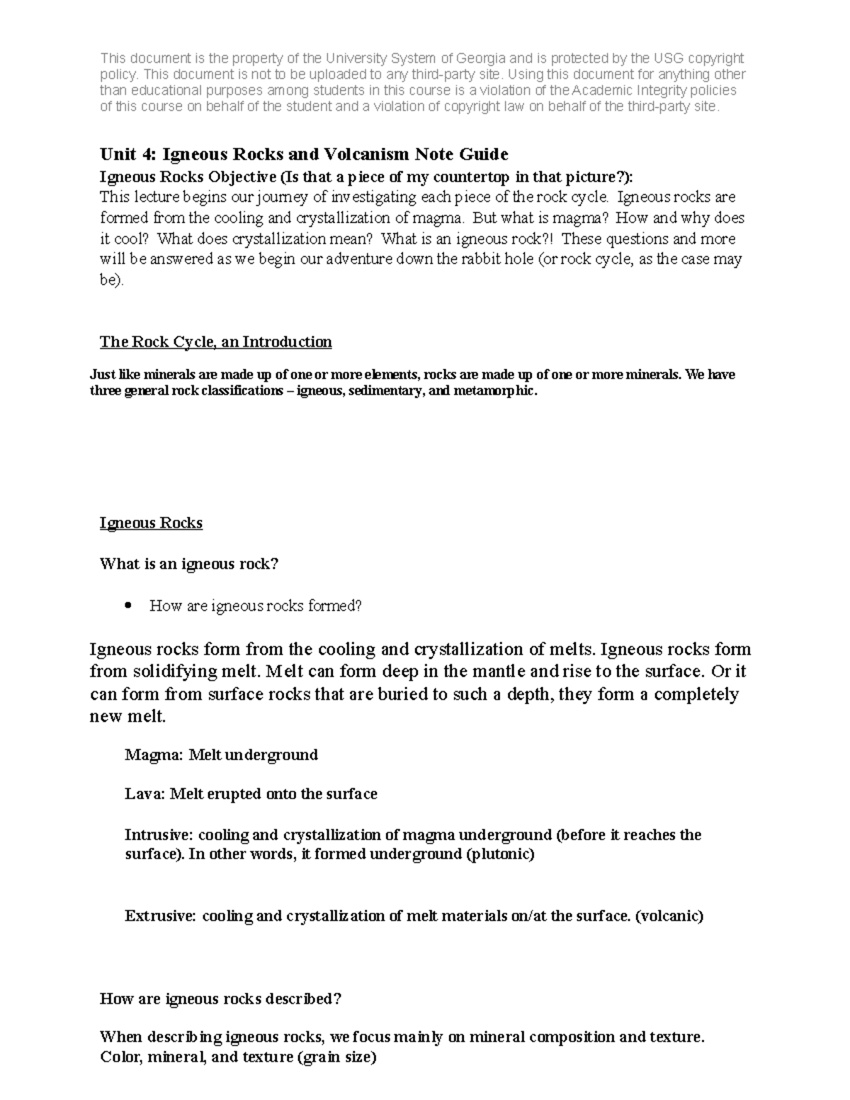 Unit 4: Igneous Rocks & Volcanism Study Notes Guide - Studocu