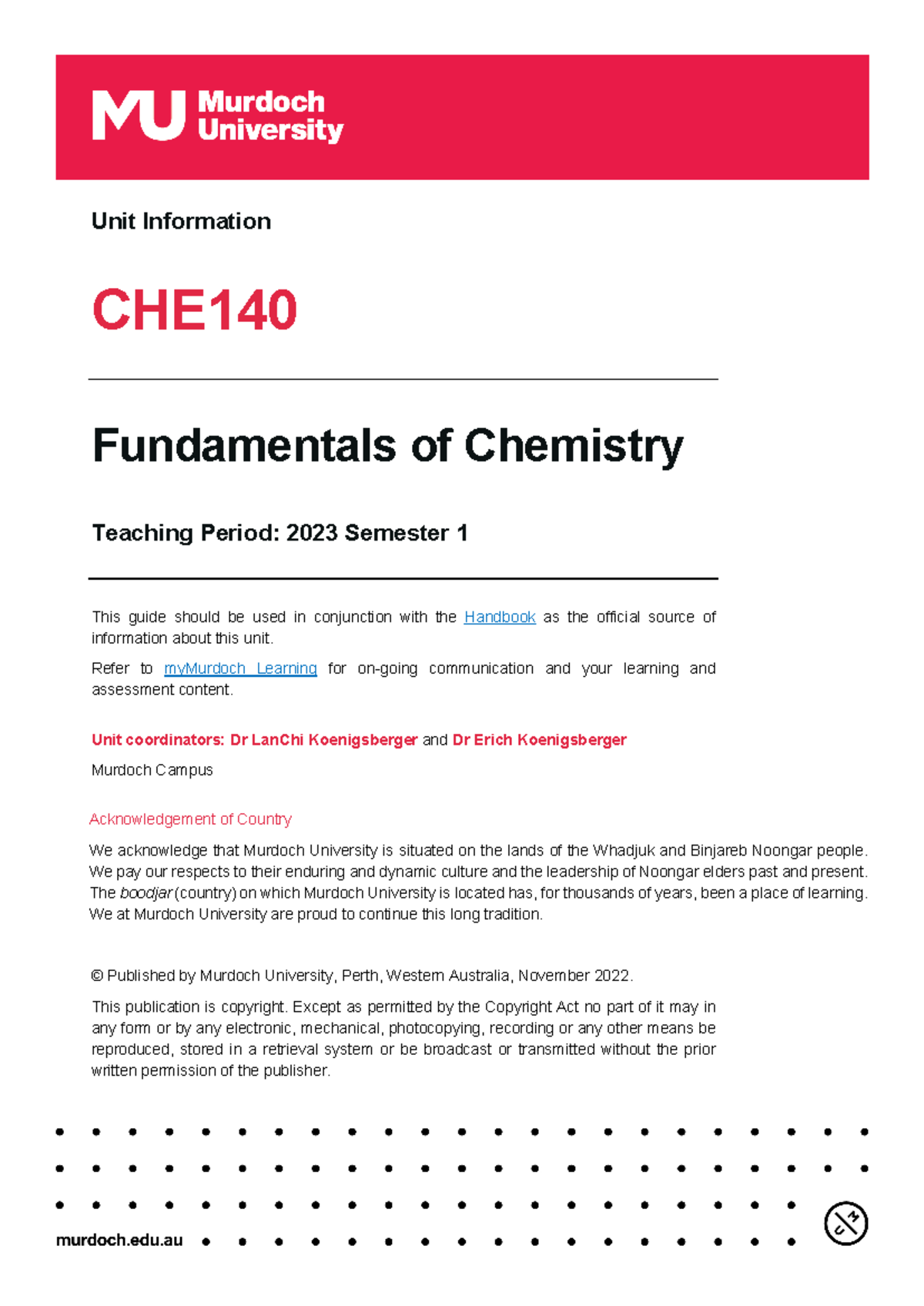 CHE140 - Unit Guide Summary for Fundamentals of Chemistry 2023 - Studocu