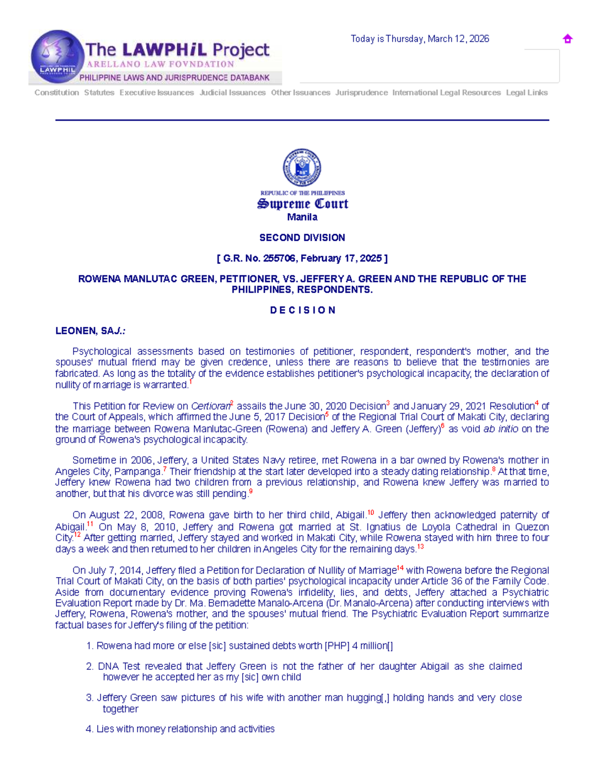G.R. No. 255706 - Psychological Incapacity in Marriage Nullity Case ...