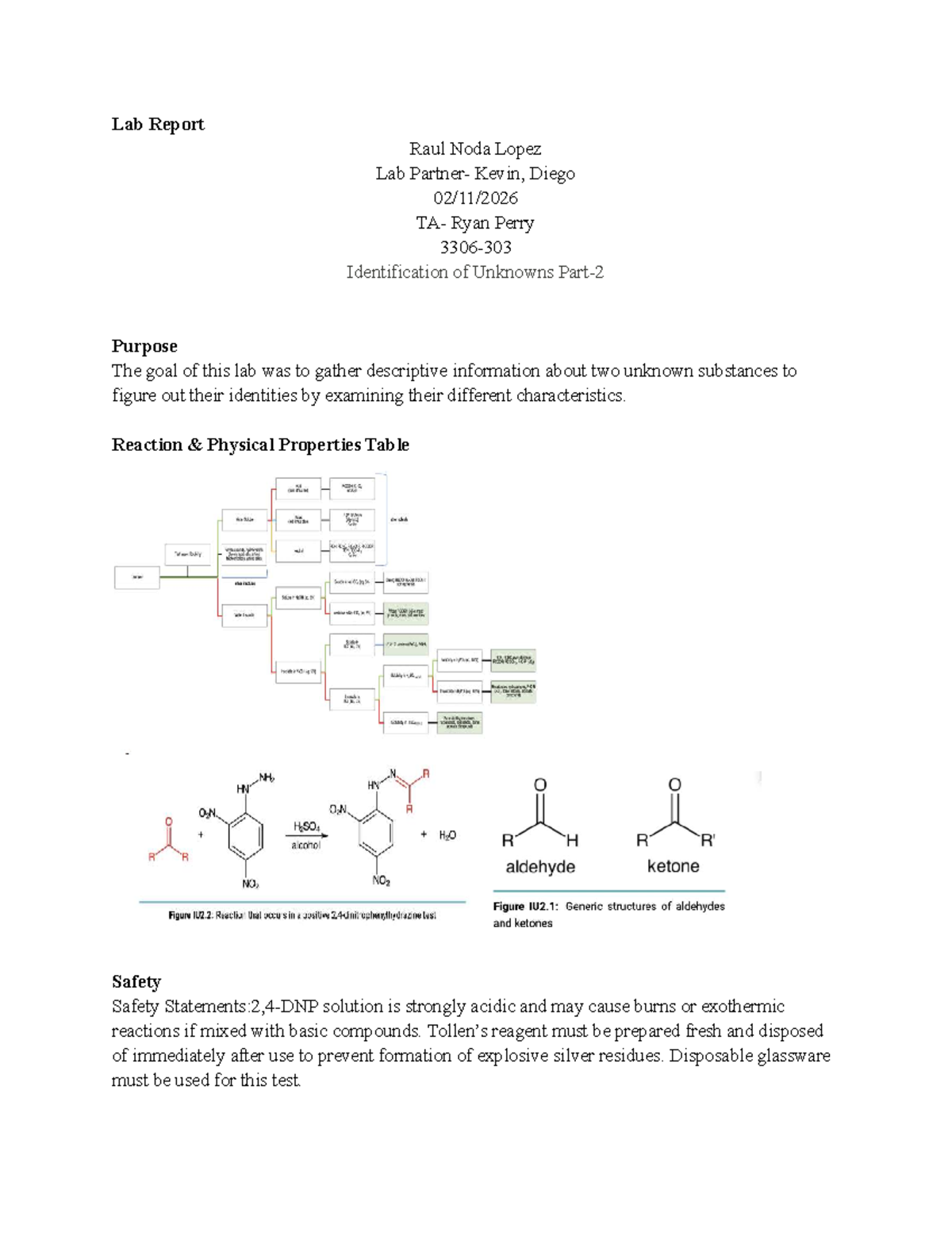 Lab 4 Report 3306: Identification of Unknown Organic Compounds - Studocu