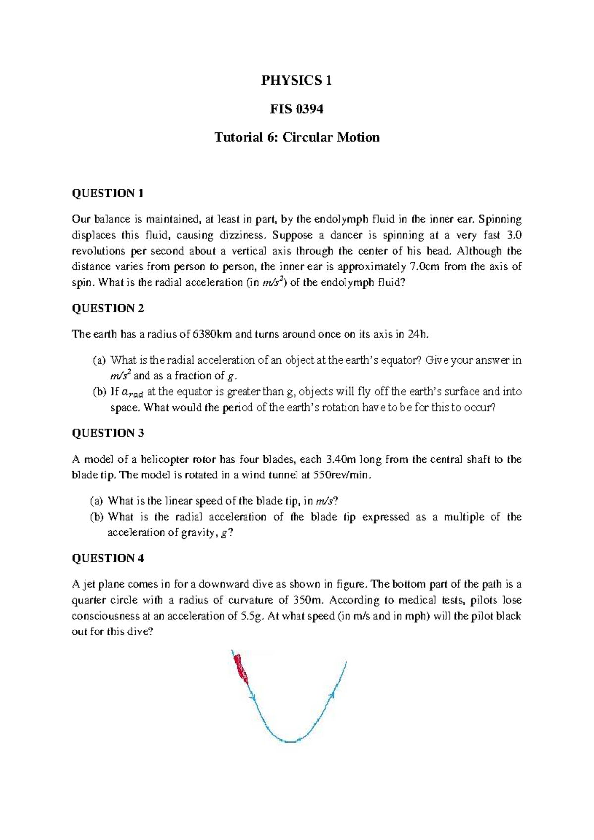 Physics 1 FIS 0394 Tutorial 6: Circular Motion Questions & Answers ...
