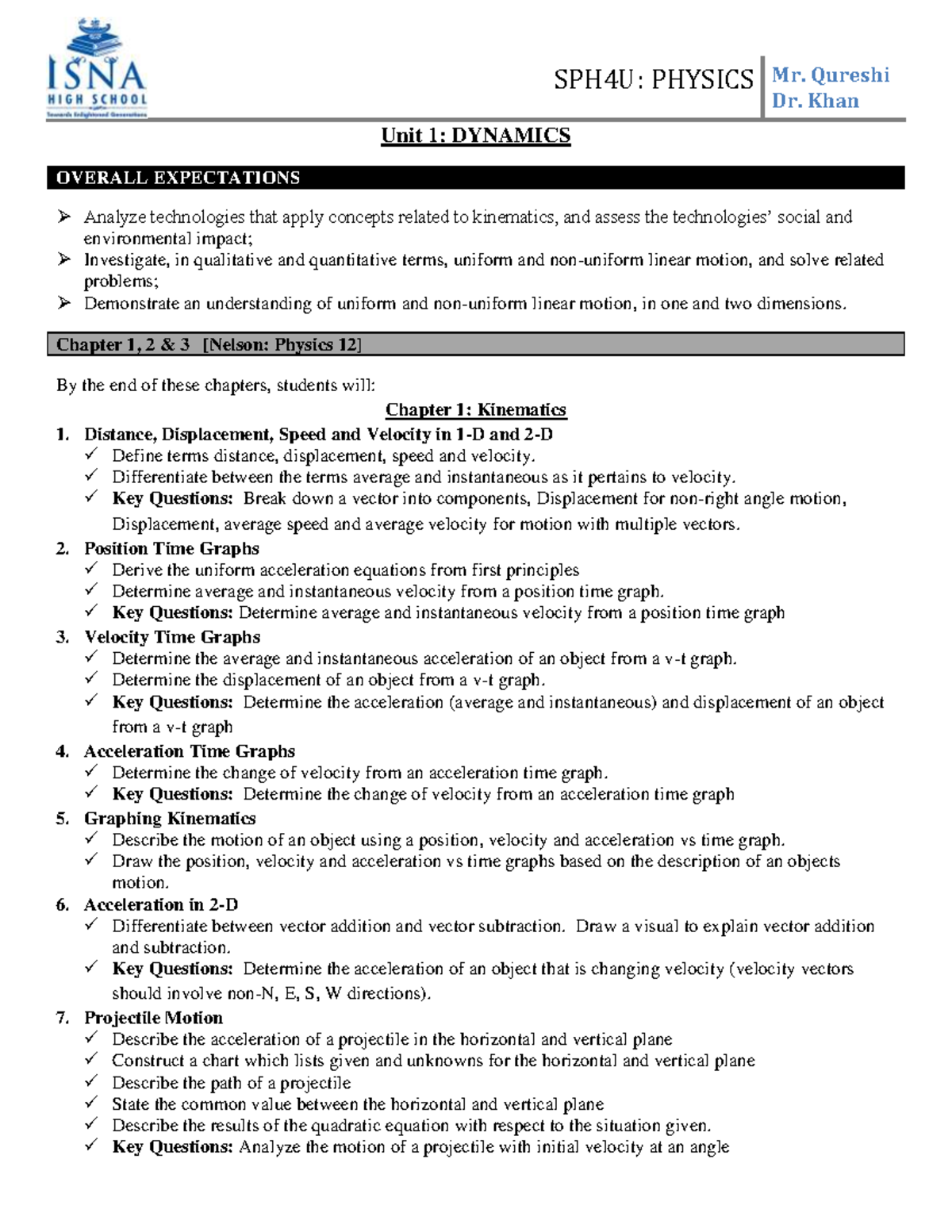 SPH4U: Unit 1 Dynamics Curriculum Expectations & Assessment Guide - Studocu