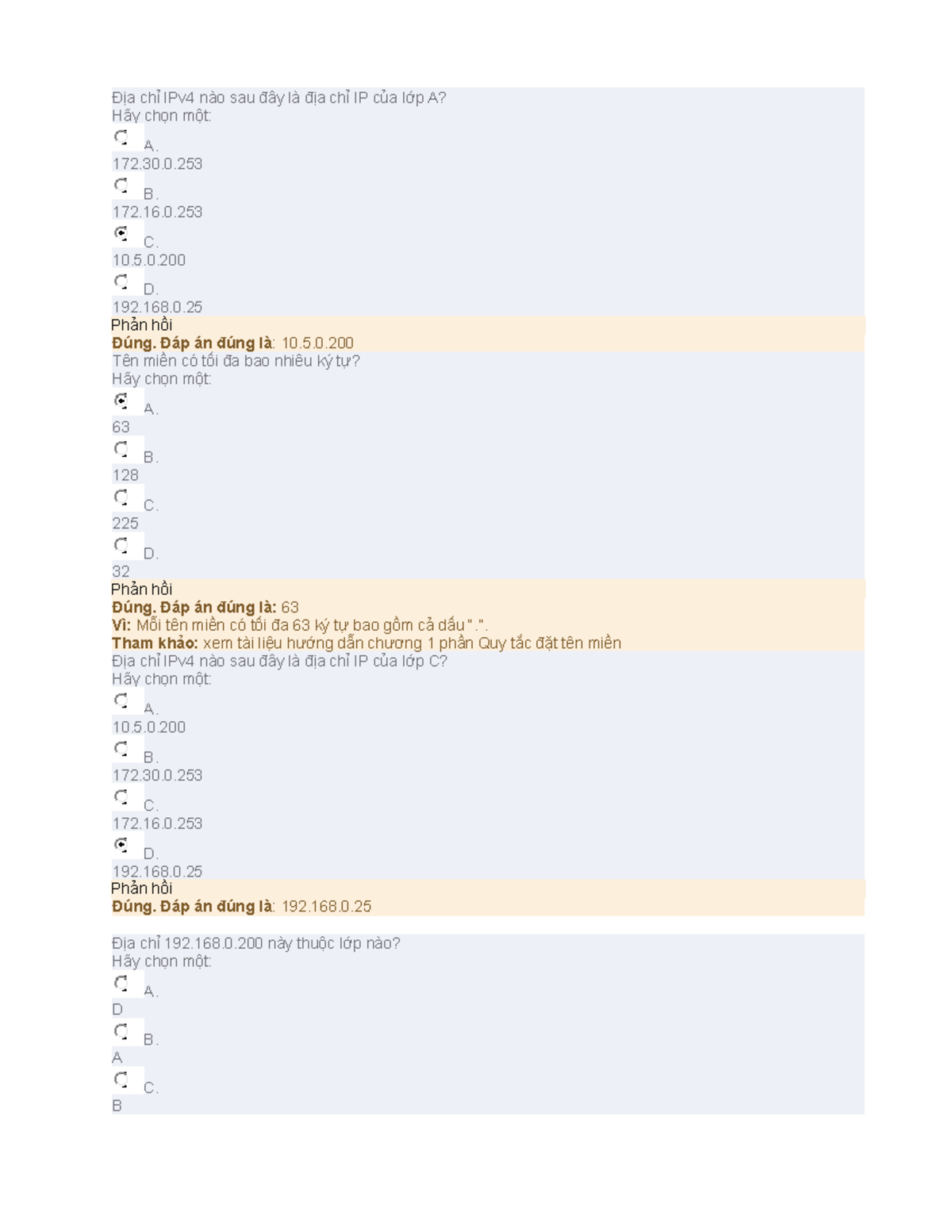 Trắc nghiệm 1 - fsdfd - Địa chỉ IPv4 nào sau đây là địa chỉ IP của lớp ...