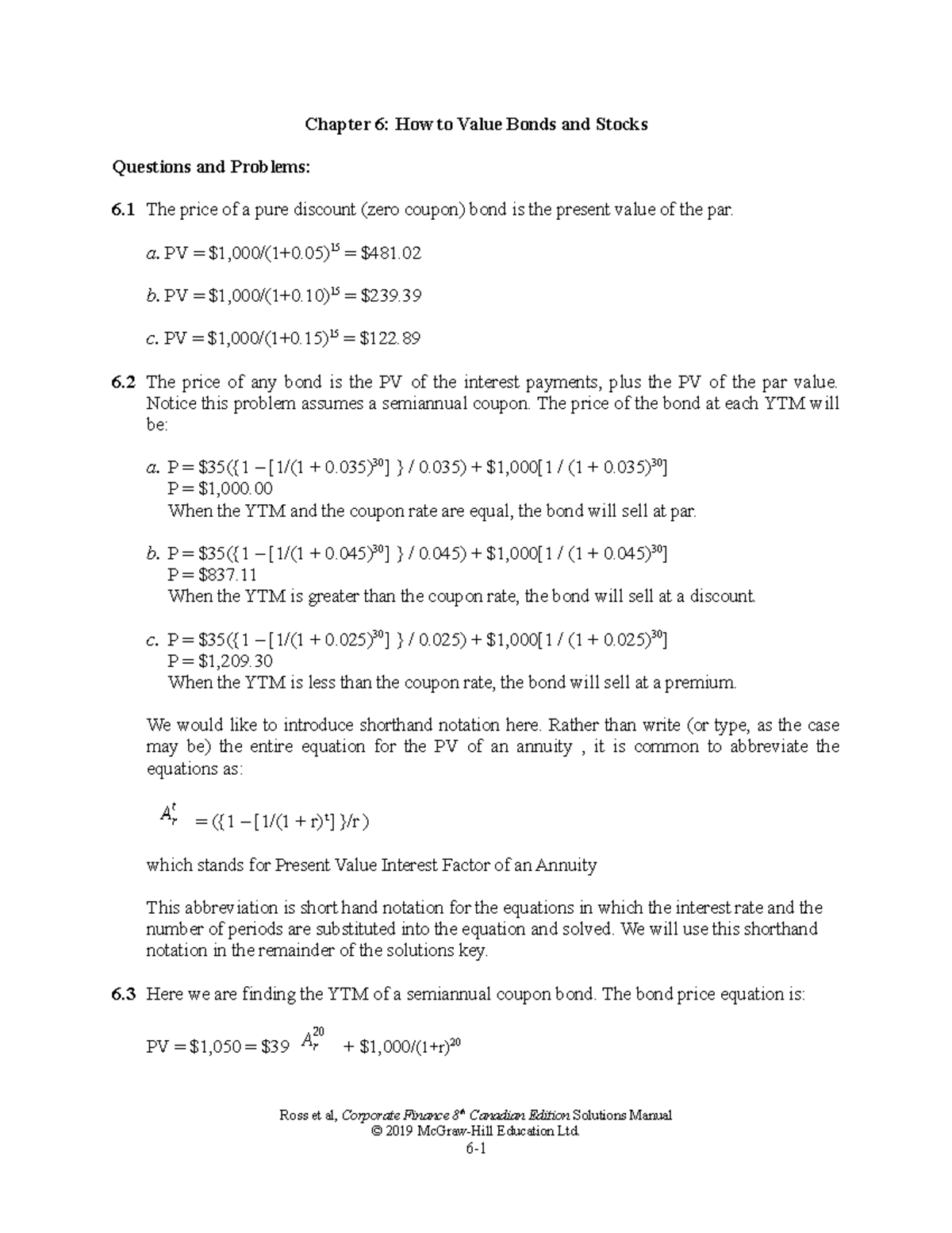 Ross CF 8ce SM Ch06 - Bond and Stock Valuation Solutions Manual - Studocu