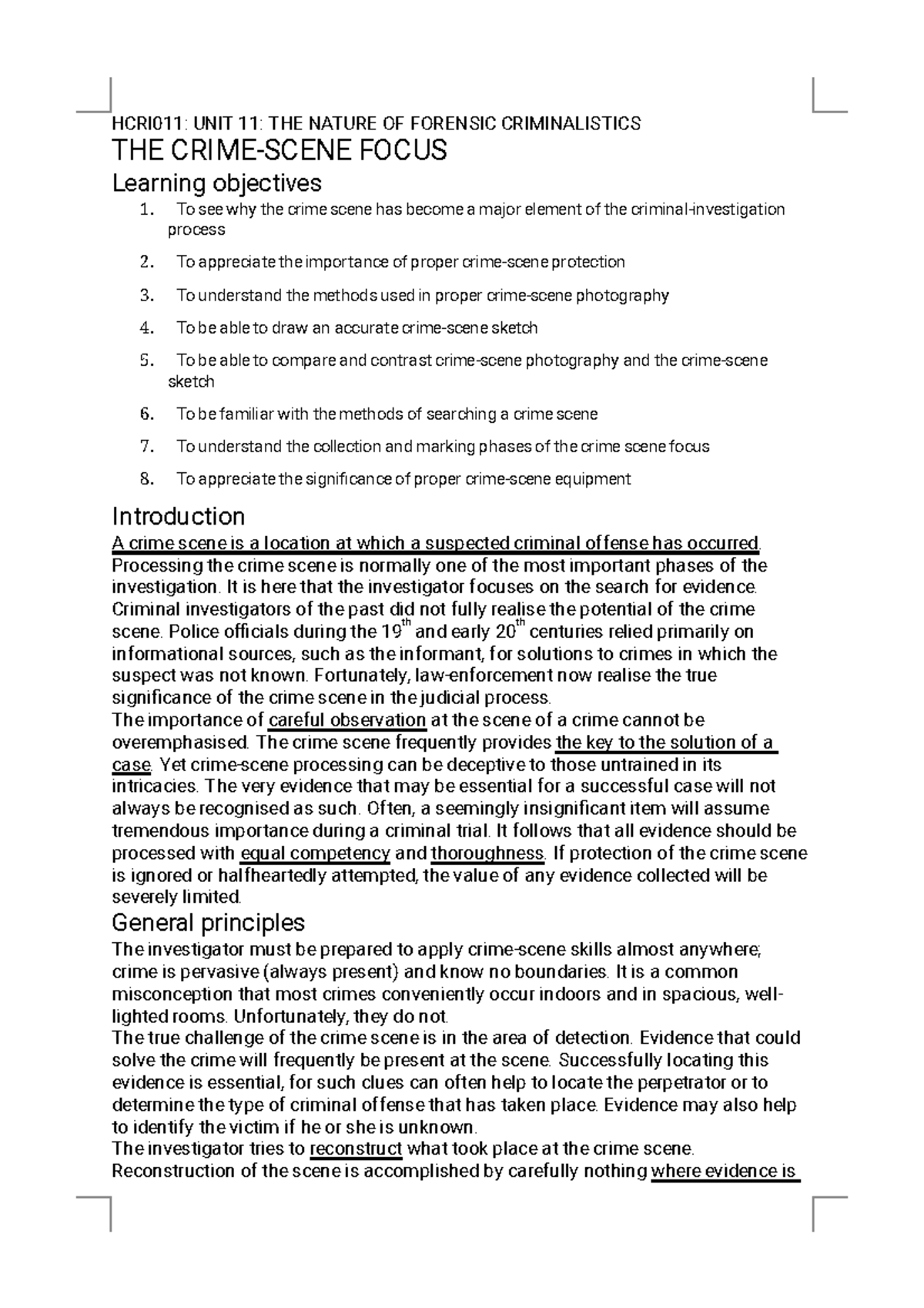 HCRI011: Unit 11 - Understanding the Nature of Forensic Criminalistics ...
