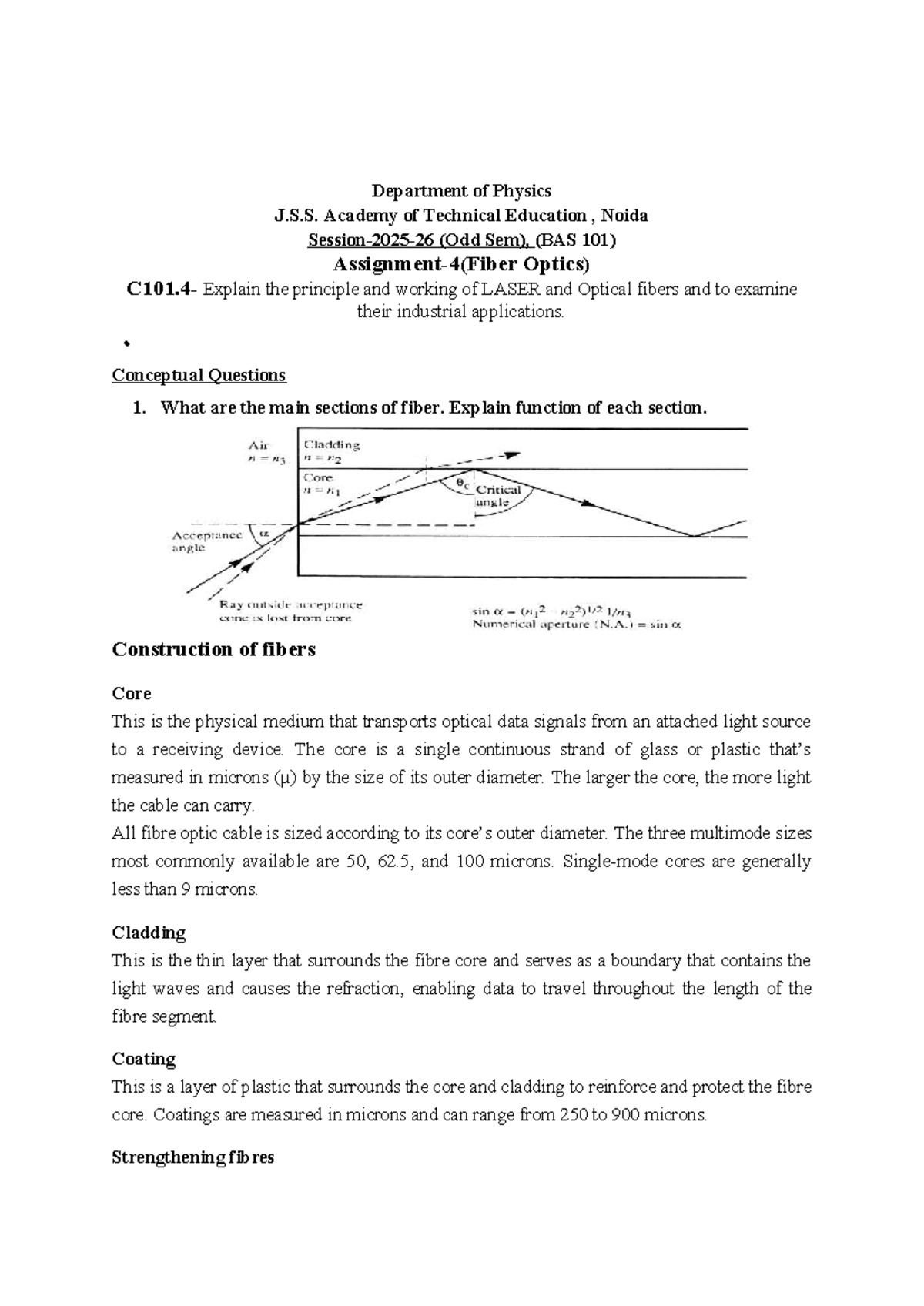 Optical Fiber Assignment (BAS 101) - Principles, Applications ...