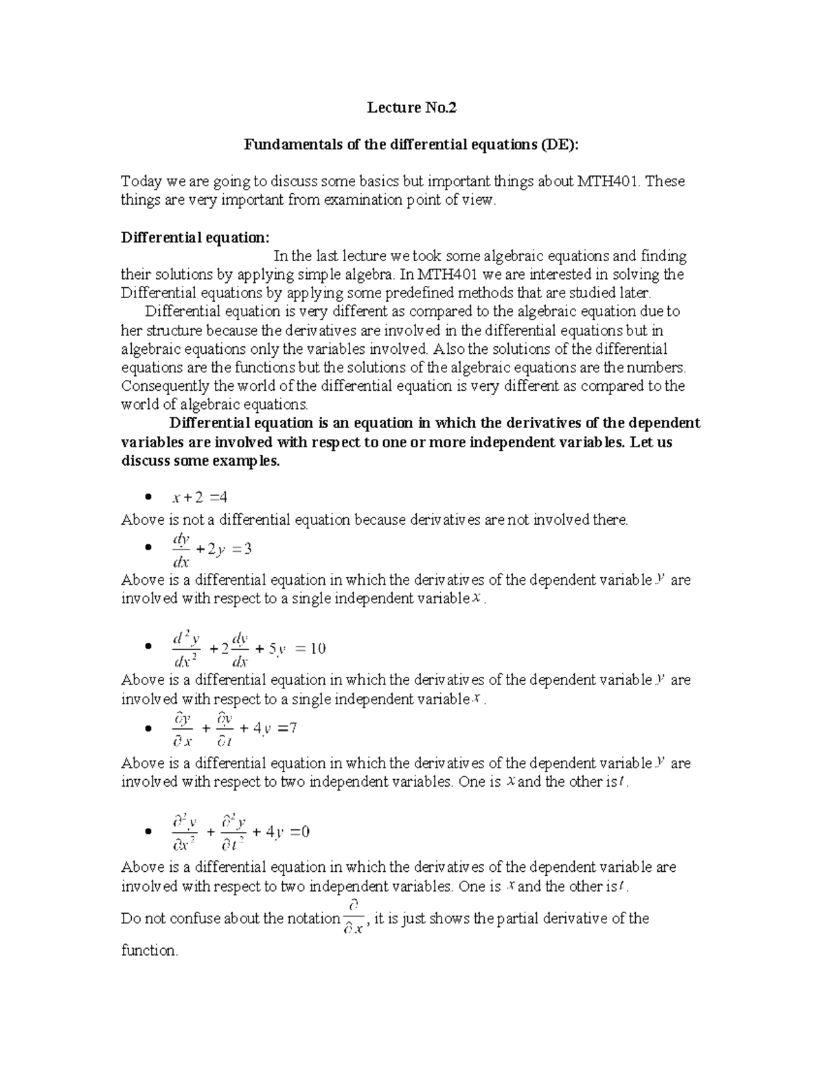 Lec - notes lec 2 - Lecture No. Fundamentals of the differential ...
