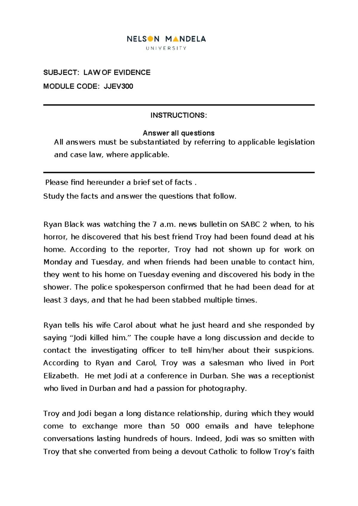 Law of Evidence Tutorial Practice Questions - JJEV300 - Studocu