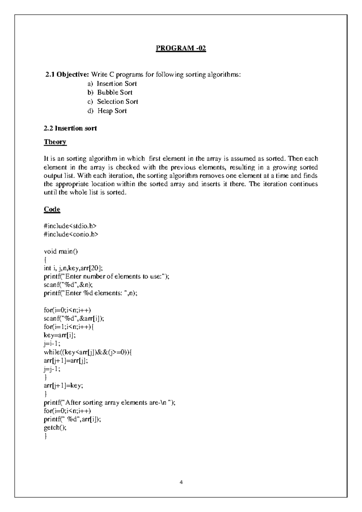 DS LAB Exp-2: C Programs for Sorting Algorithms - Studocu