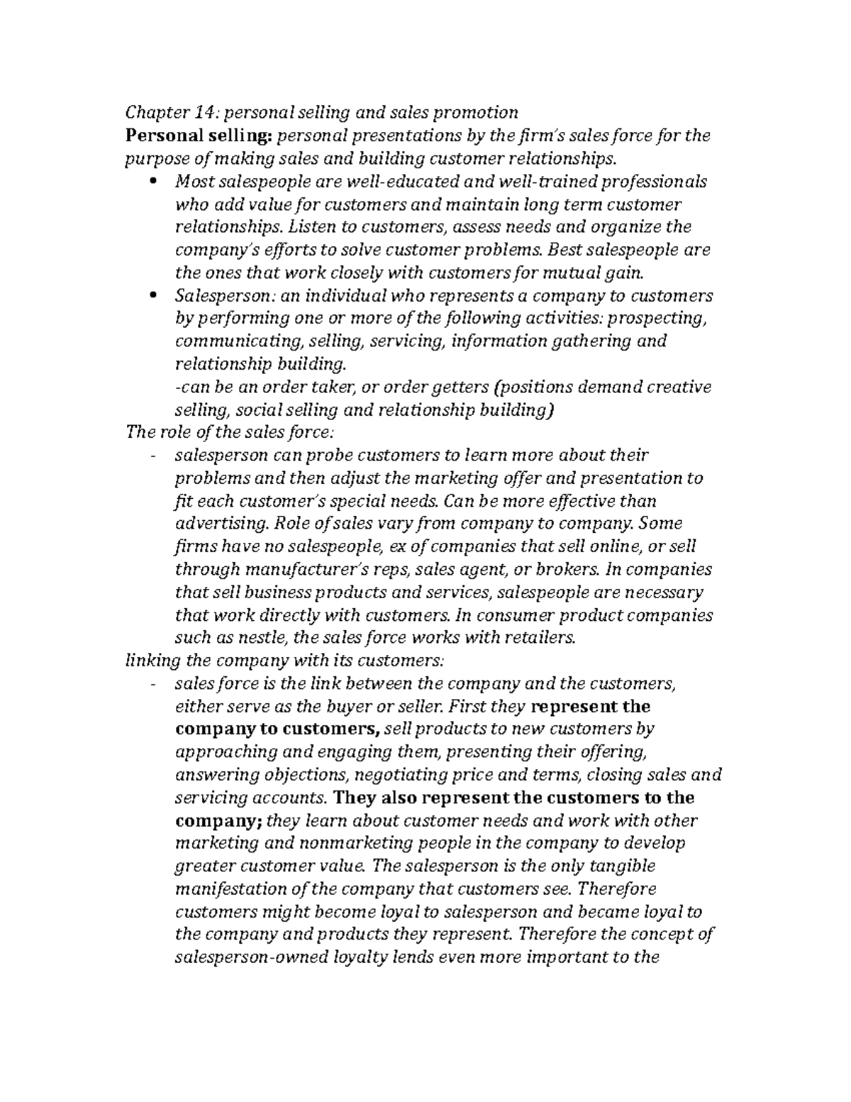 Chapter 14 - Personal Selling & Sales Promotion Overview - Studocu