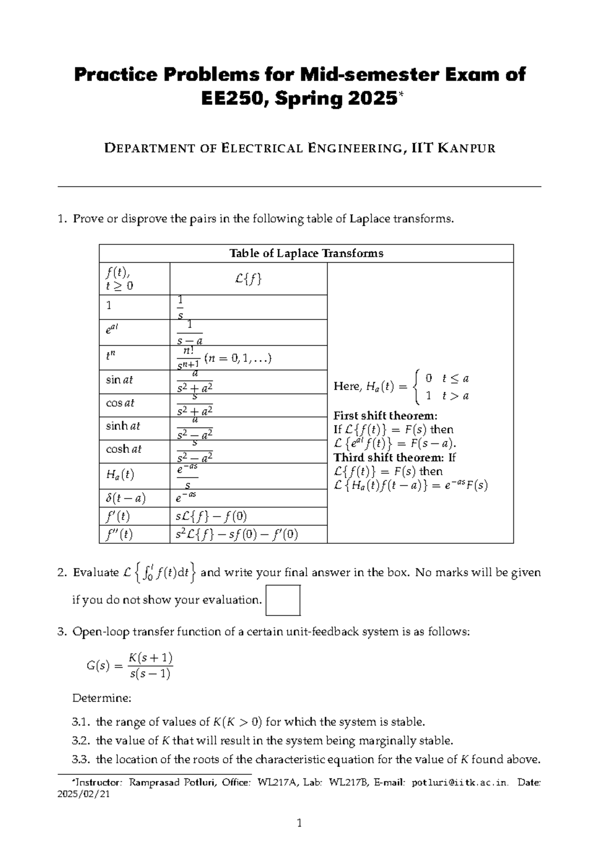 EE250-Mid-sem Exam Practice Problems, Spring 2025 - Studocu