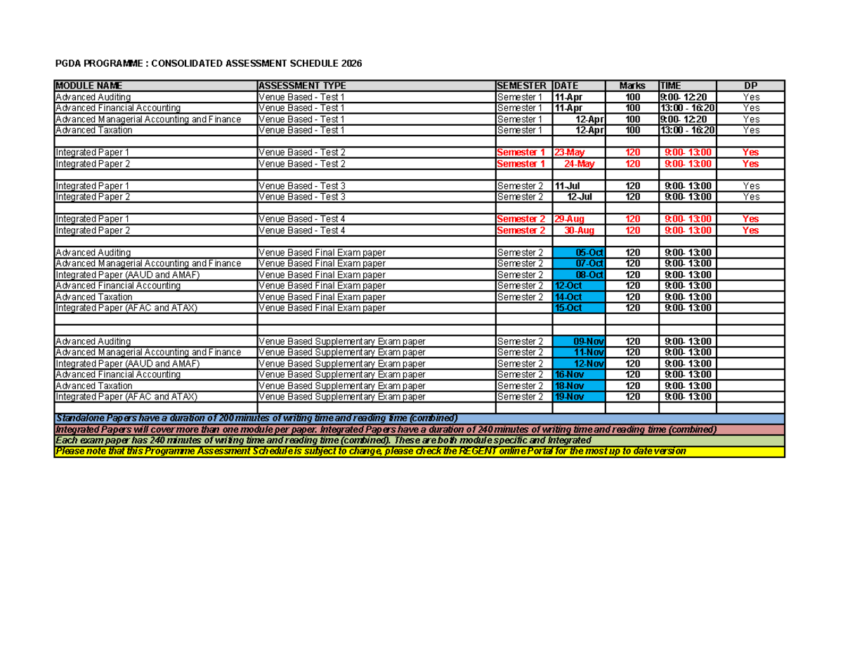 PGDA 2026 - Consolidated Assessment Schedule for Advanced Modules - Studocu