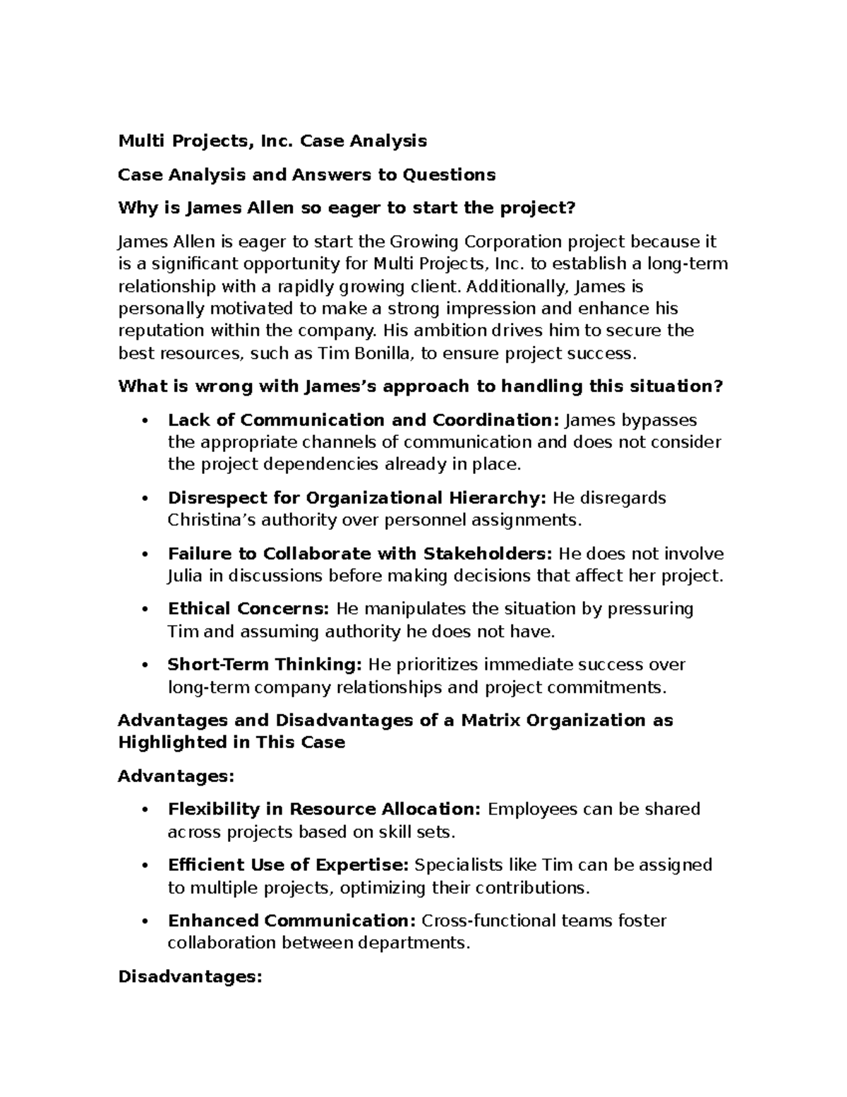 Act2 admi proyectos - de 100 - Multi Projects, Inc. Case Analysis Case ...