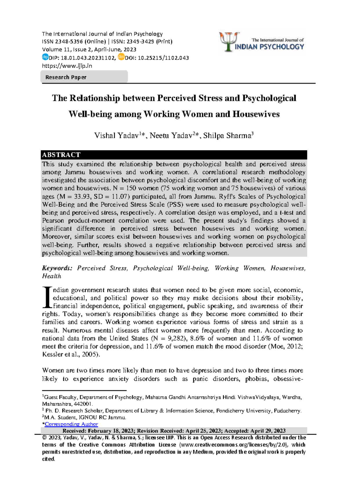 The Relationship between Perceived Stress and Psychological Wellbeing ...