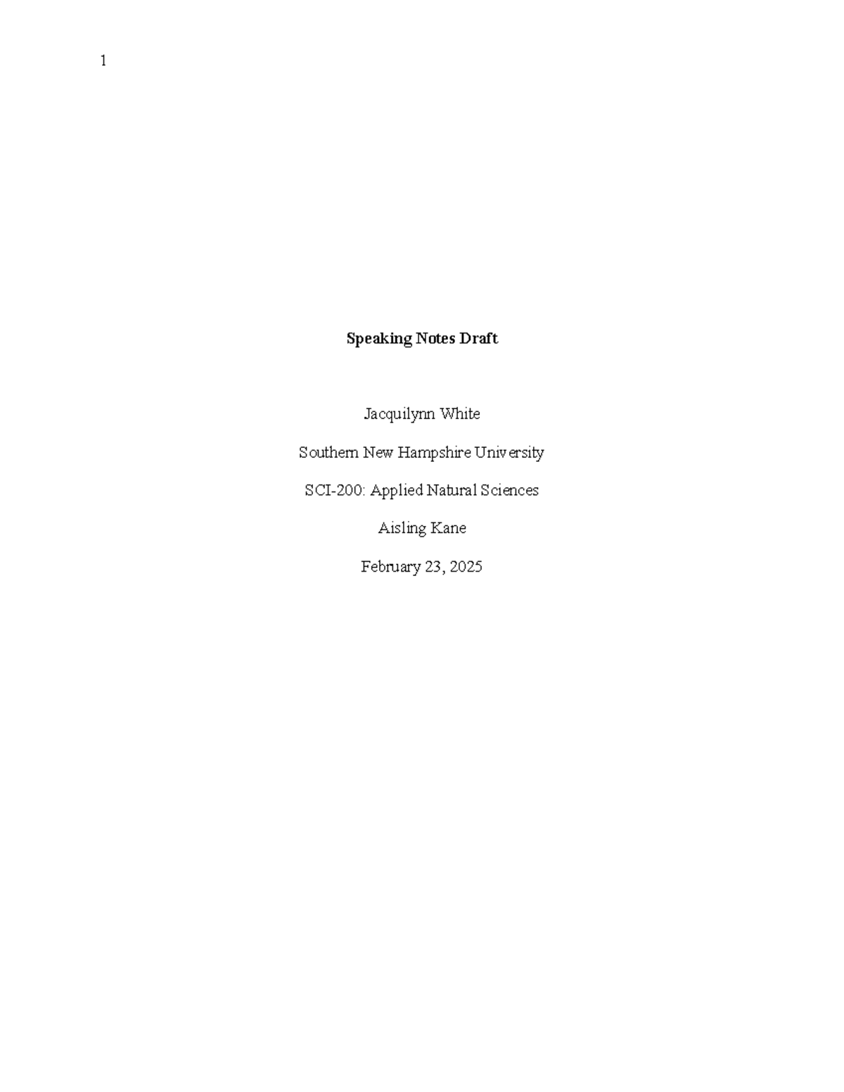 Speaking Notes Draft - Speaking Notes Draft Jacquilynn White Southern ...