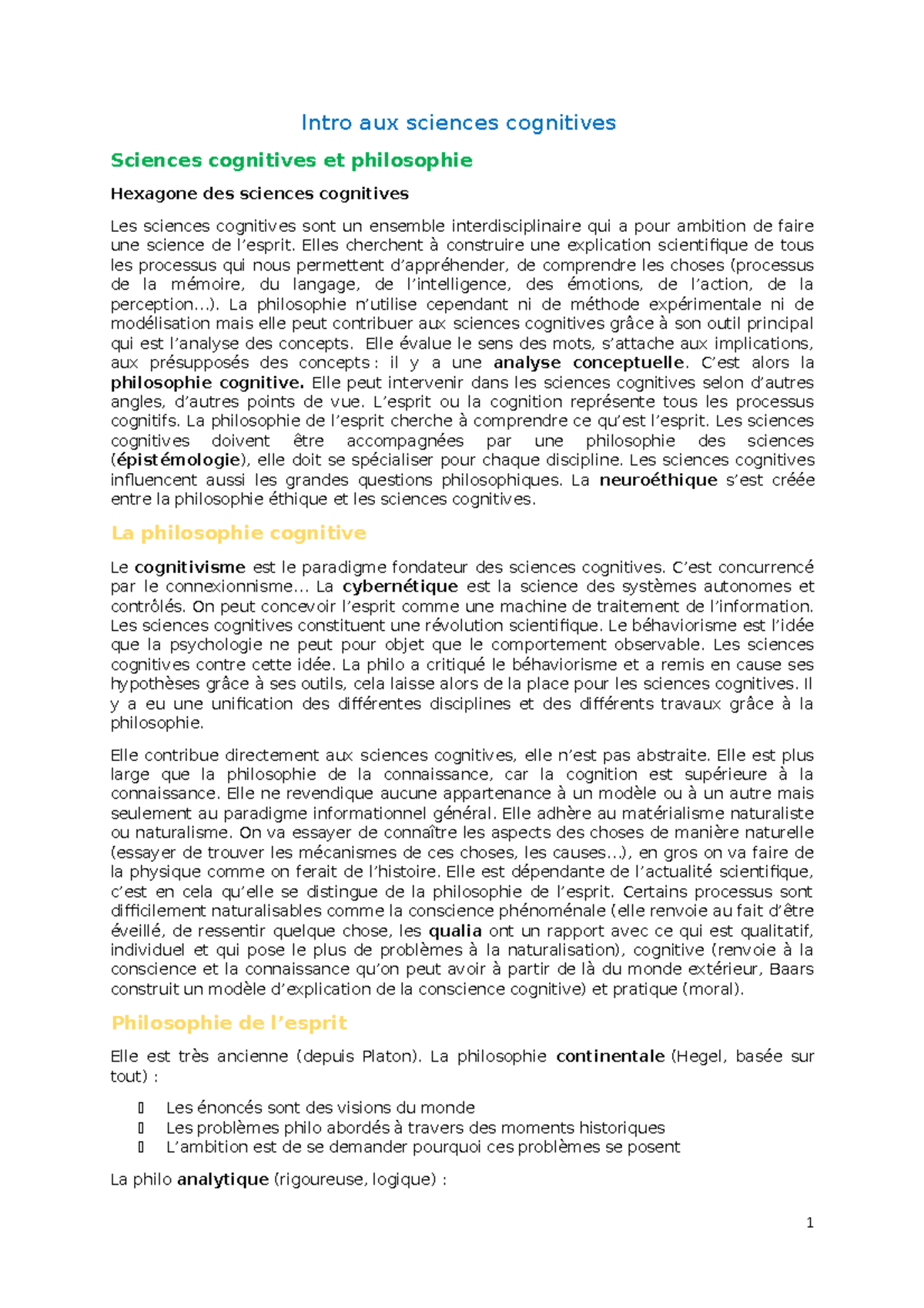 9 - Philosophie - Notes de cours 9 - Intro aux sciences cognitives ...