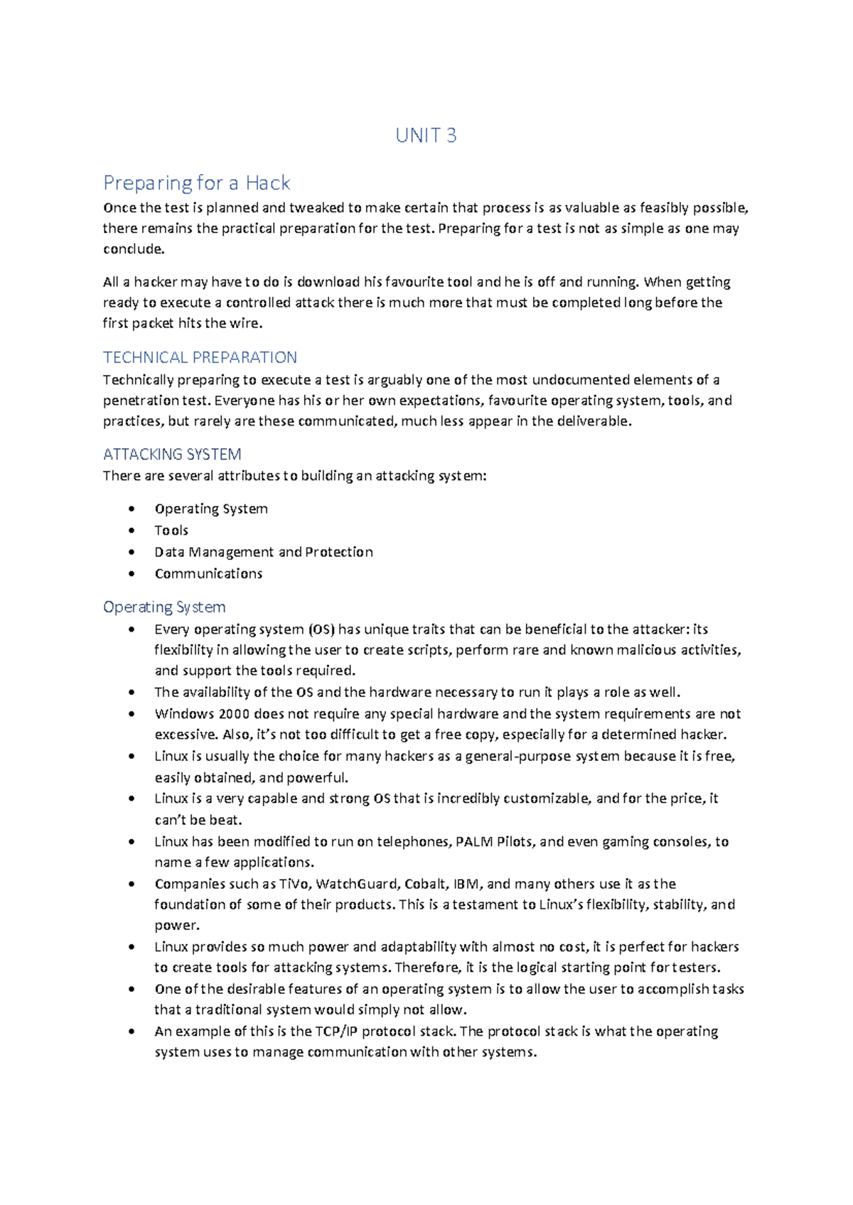 Ethical Hacking Course - Unit 3: Preparing for a Penetration Test - Document Preview