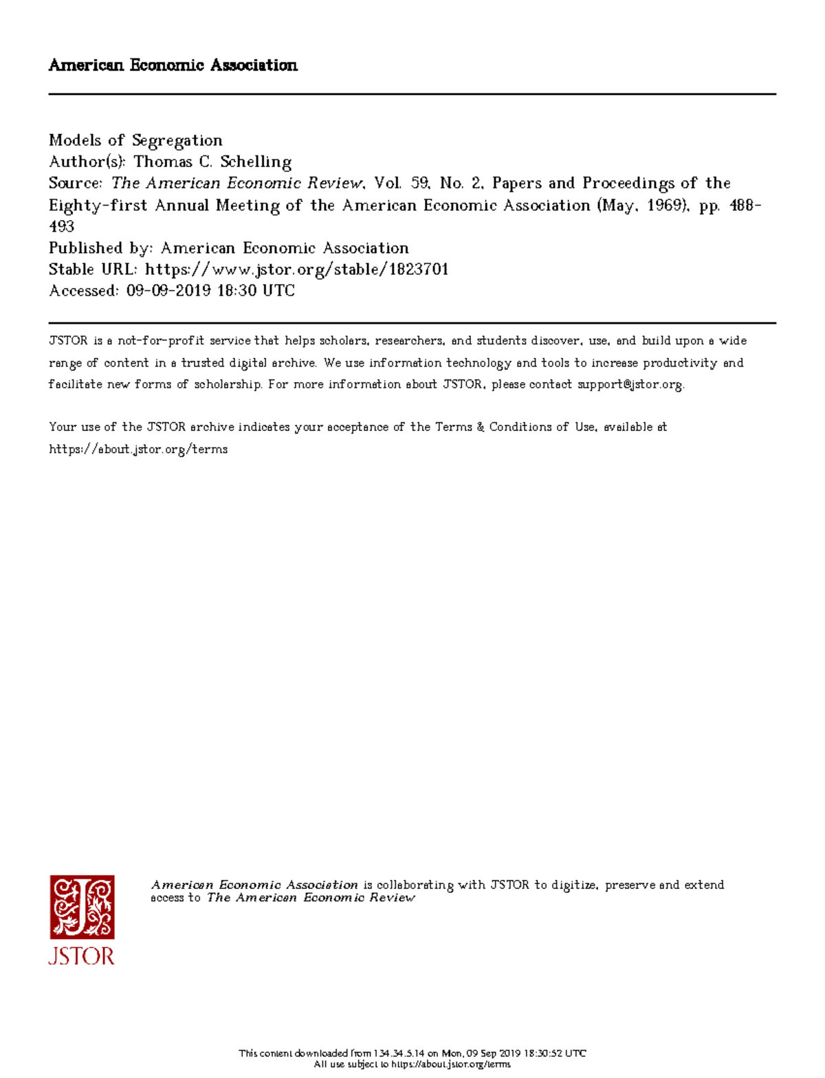 Session 4: Schelling's 1969 Models of Segregation Analysis - Studeersnel