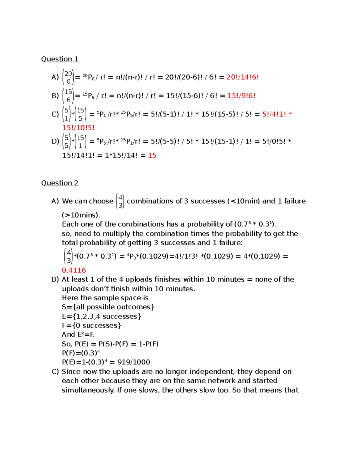 Assignment 1 Solutions for Probability and Combinatorics (MATH 206 ...