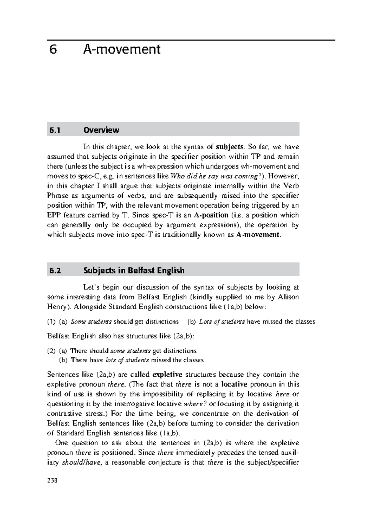 Radford (2009) Unit 3: Syntax of Subjects and Argument Structure - Studocu