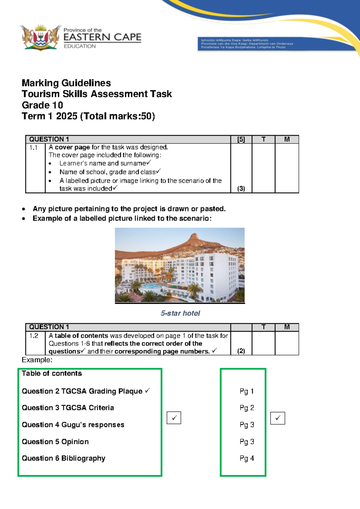 2025 Gr 10 TSA Marking Guidelines for Tourism Assessment Task - Studocu