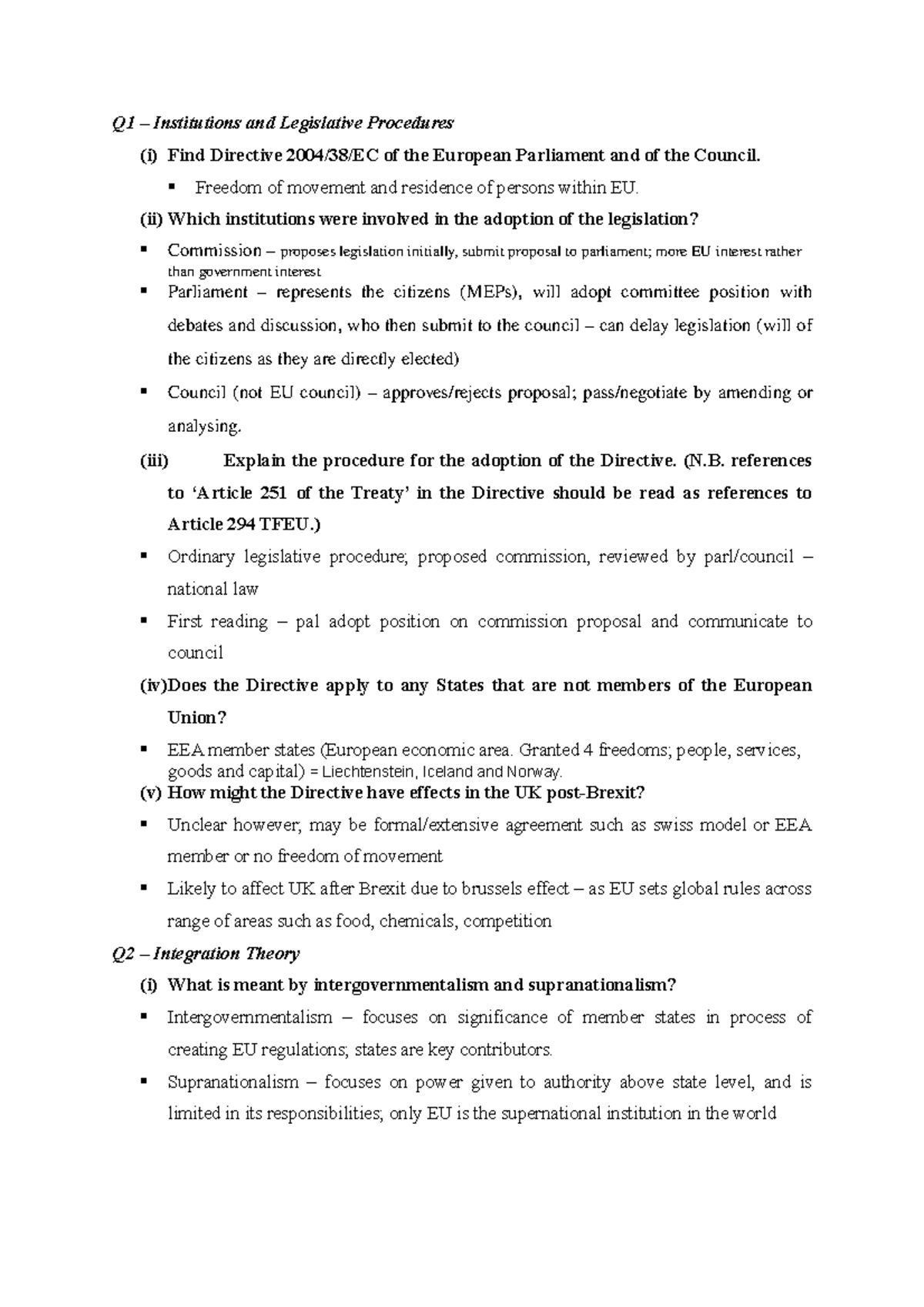 EU Institutions and Legislation Procedures: Tutorial 1 Overview - Studocu