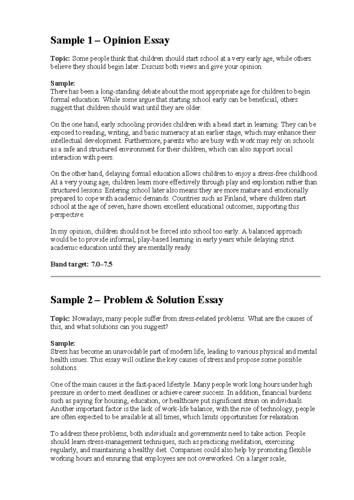 IELTS Writing Task 2: Opinion & Problem Solution Essay Samples - Studocu