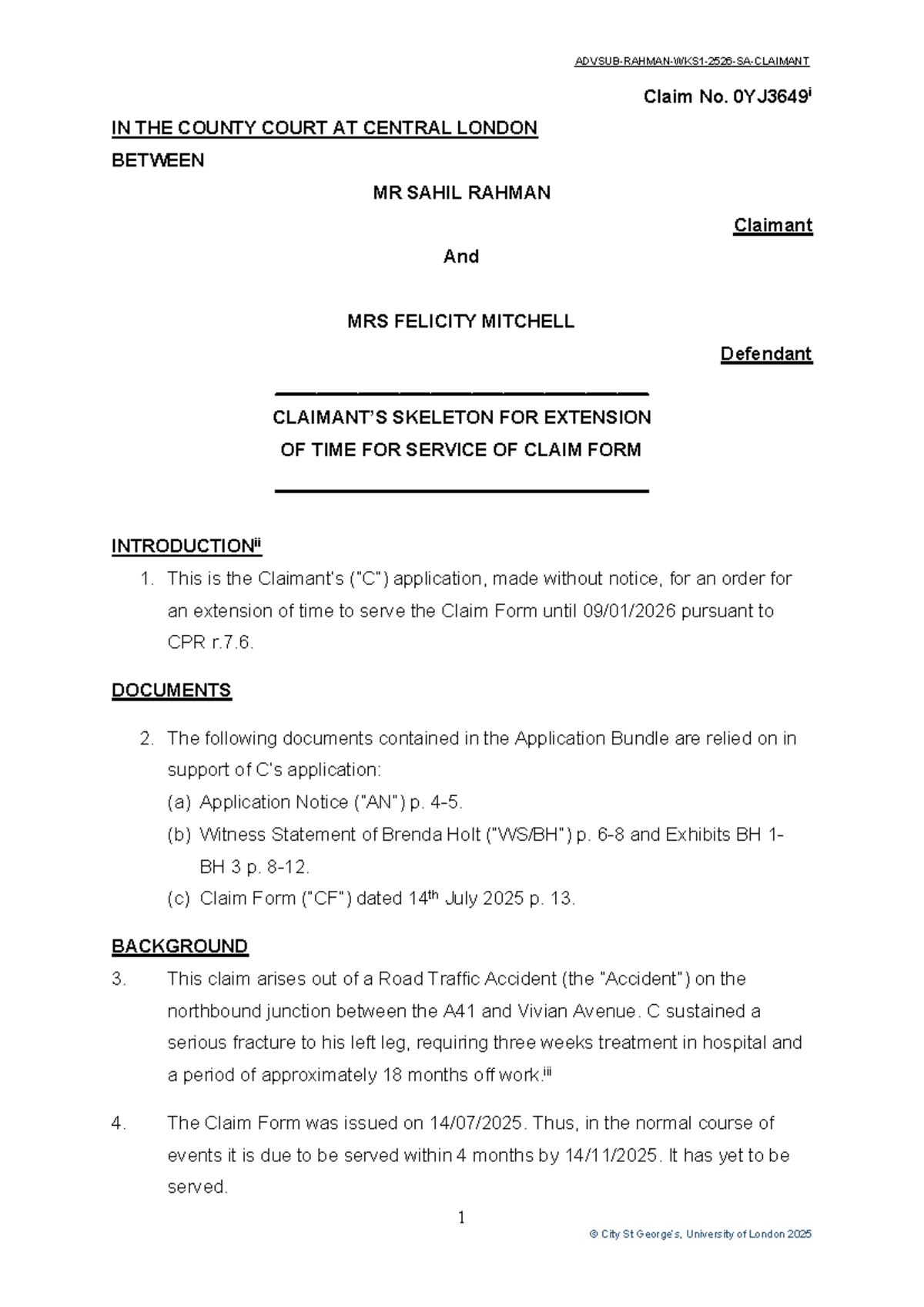 WKS1 - Claim for Extension of Time to Serve Claim Form - Studocu