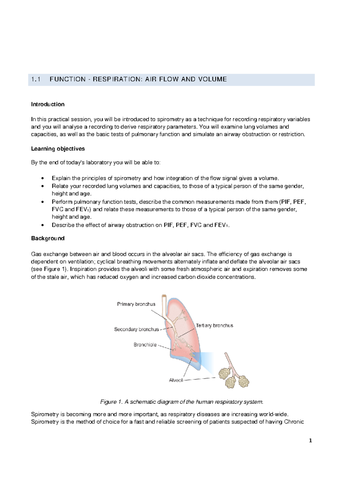Spirometry for on-campus practical 2021 - 1 FUNCTION - RESPIRATION: AIR ...