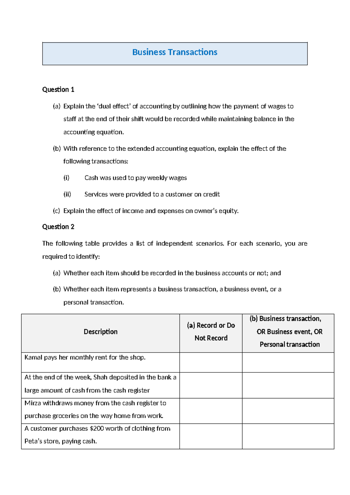 Topic 3 - Business Transactions: Accounting Principles & Examples - Studocu