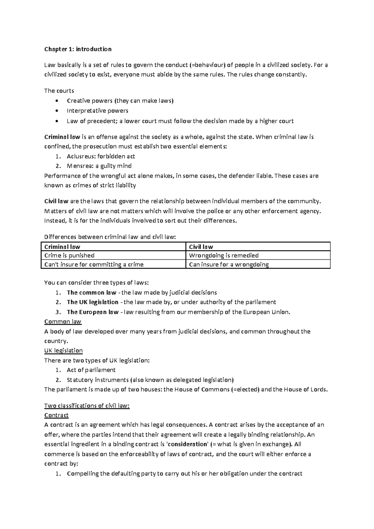 Summary of Law Concepts - Samenvatting Recht (Course Code: LAW101 ...