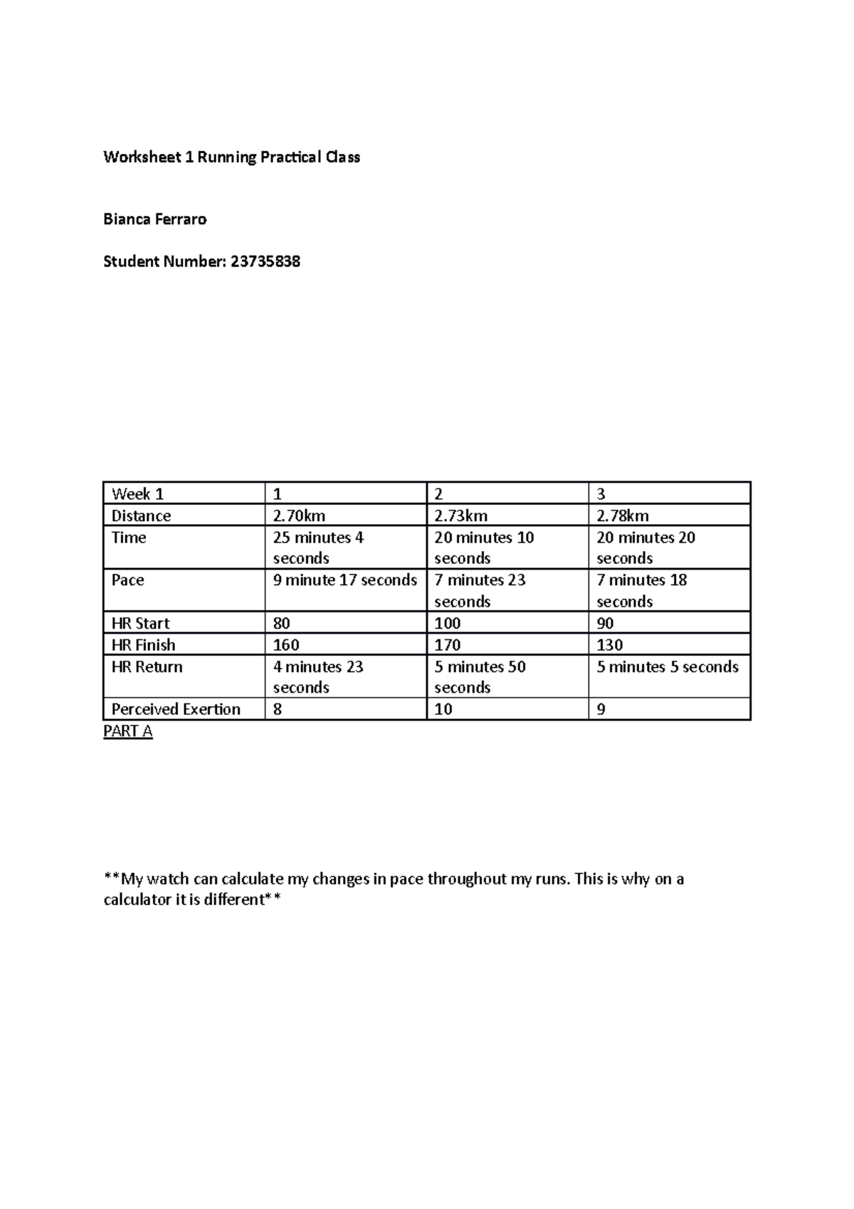 Work to rest ratio running prac - Worksheet 1 Running Practical Class ...