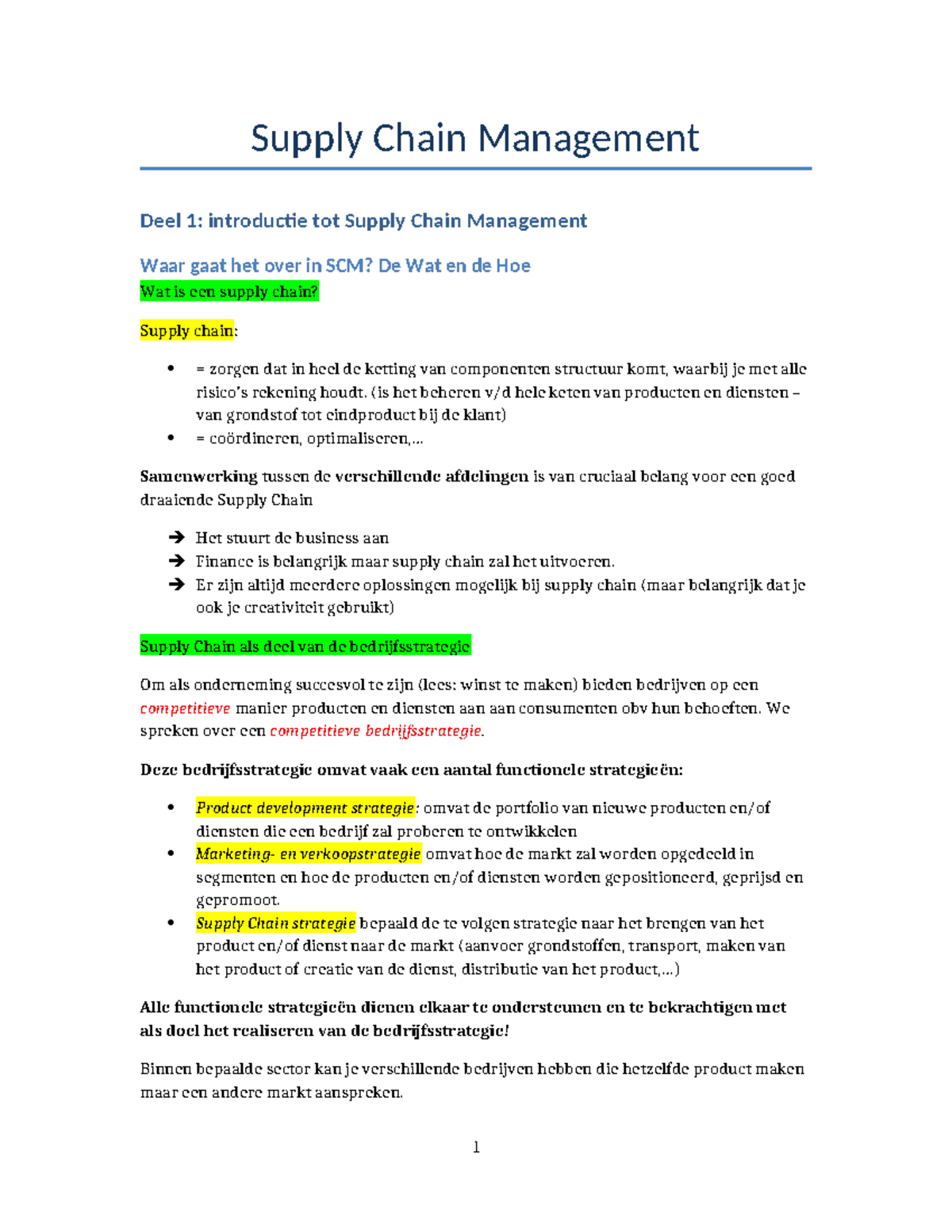 Supply Chain Management Deel 1: Introductie en Strategieën in SCM - Studocu