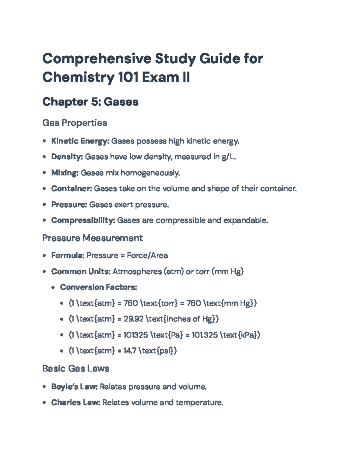 Chemistry 101 Study Guide: Exam II Topics from Chapters 5-8 - Studocu