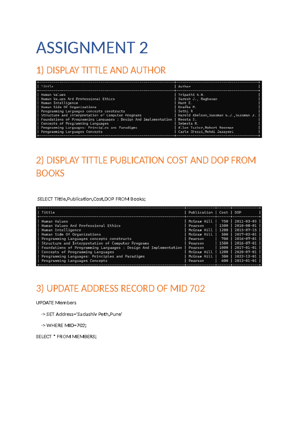 DBMS Queries Basics - Assignment 2: SQL Commands Overview - Studocu