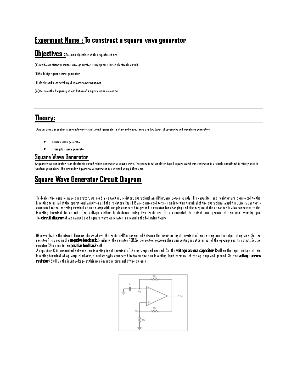 Square Wave Generator Experiment: Design and Construction with Op-Amp ...