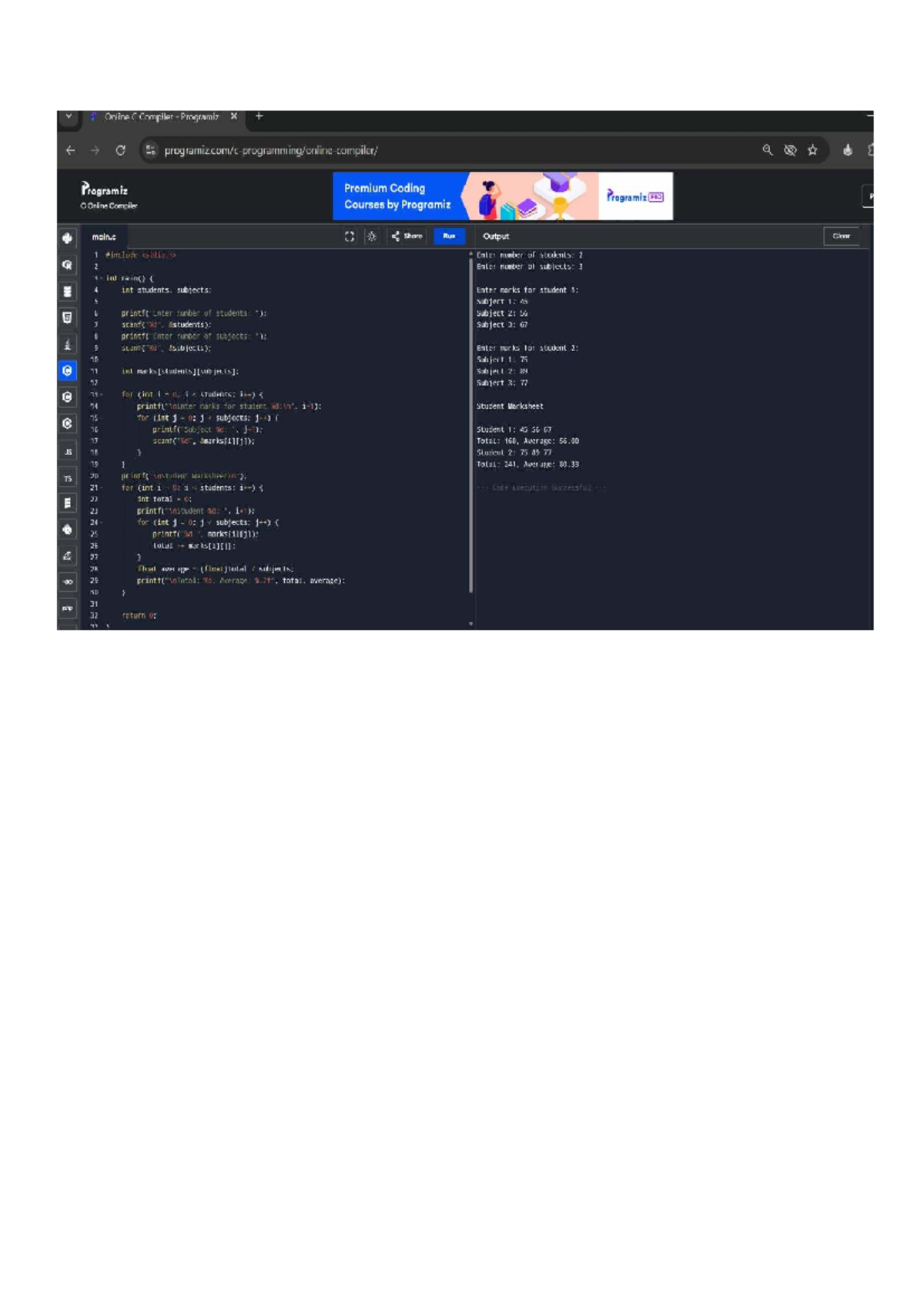 C Programming Course: Student Marks Calculation Example - Studocu