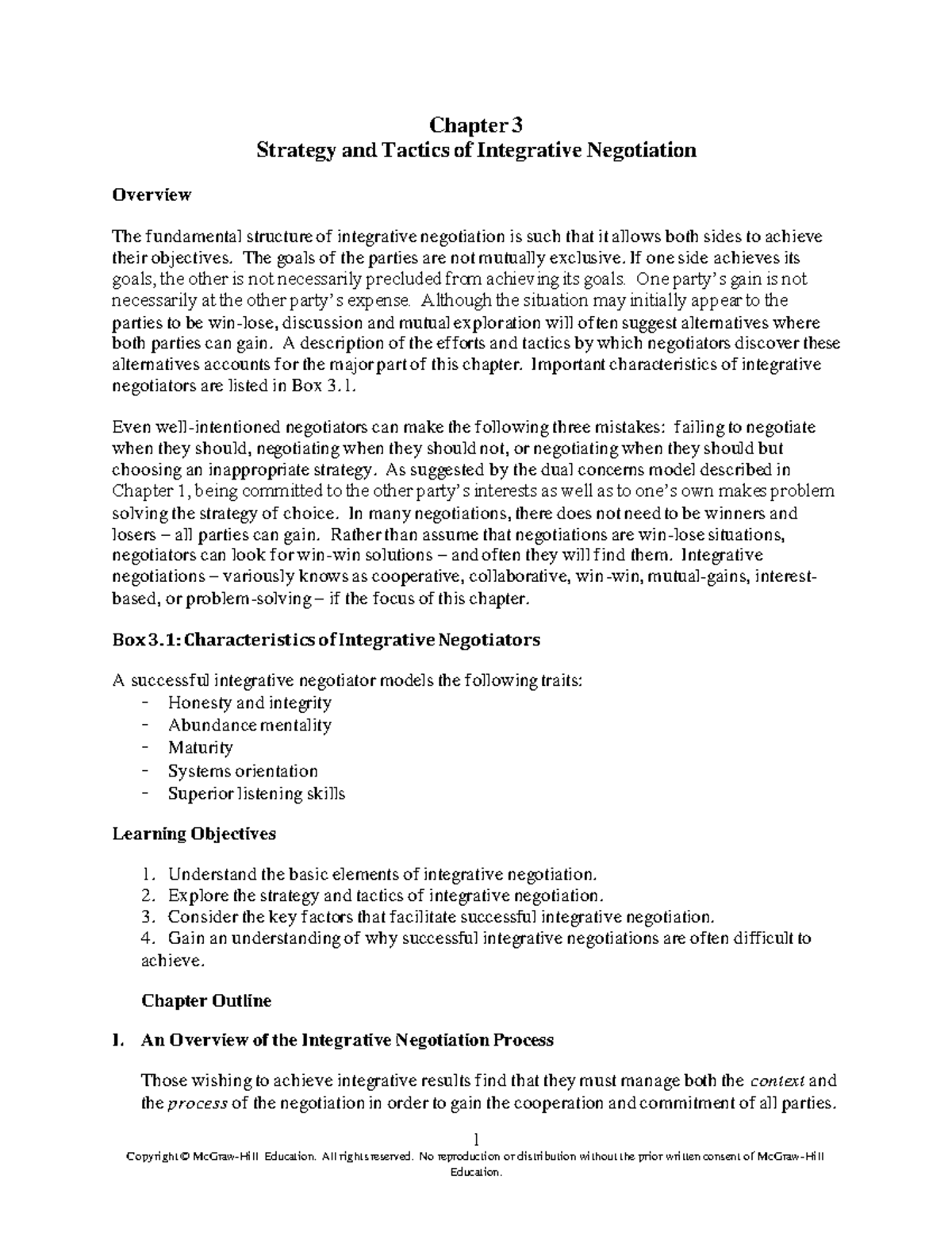 Integrative Negotiation Strategies: Chapter 3 Overview - Studocu