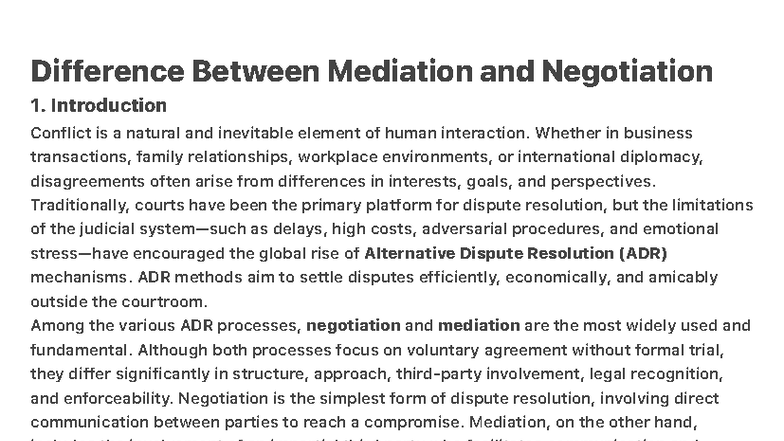 Difference Between Mediation and Negotiation: An Analytical Overview ...