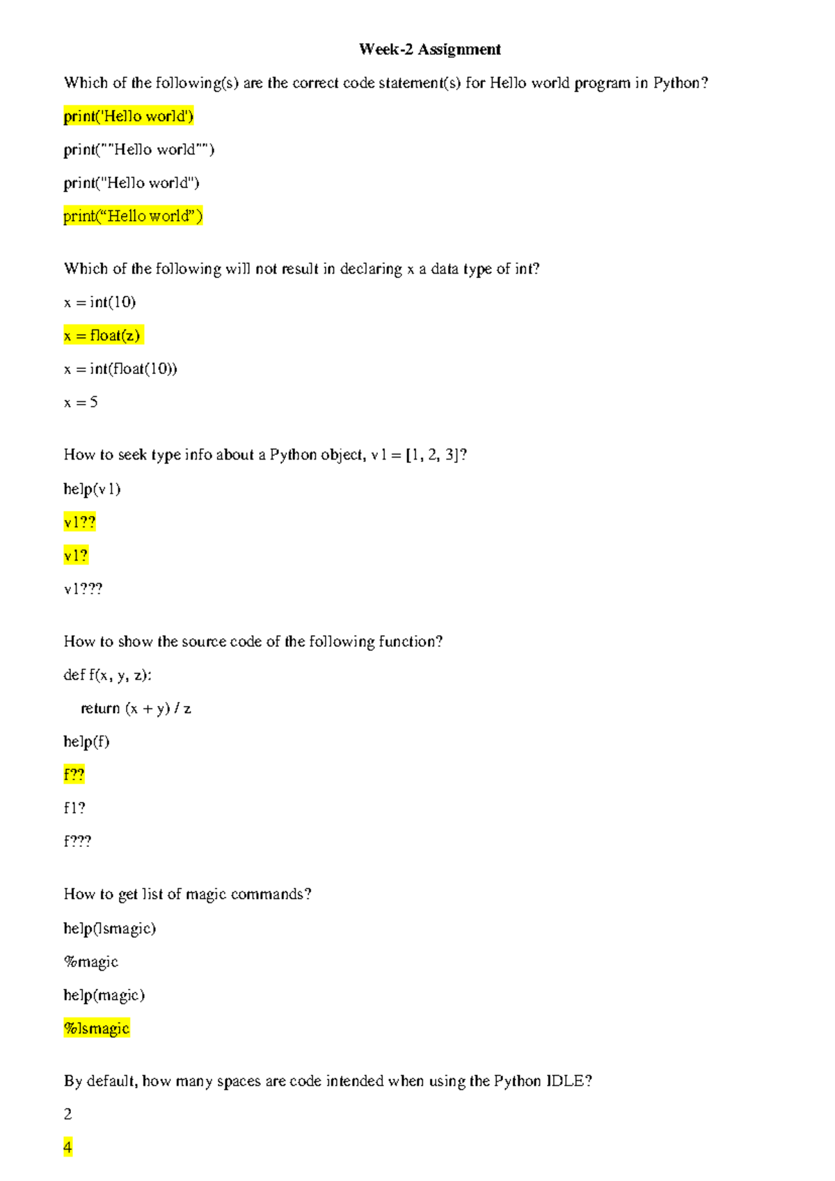 Python Programming Assignment: Week 2 Reference Guide - Studocu