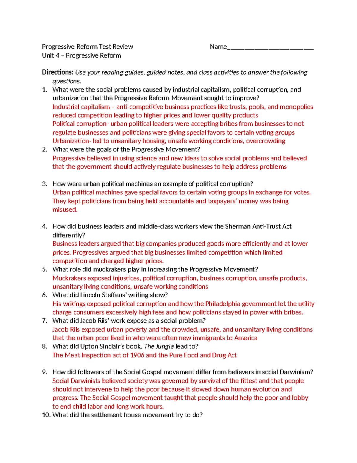 4- Progressive Reform Test Review: Key Concepts and Insights - Studocu