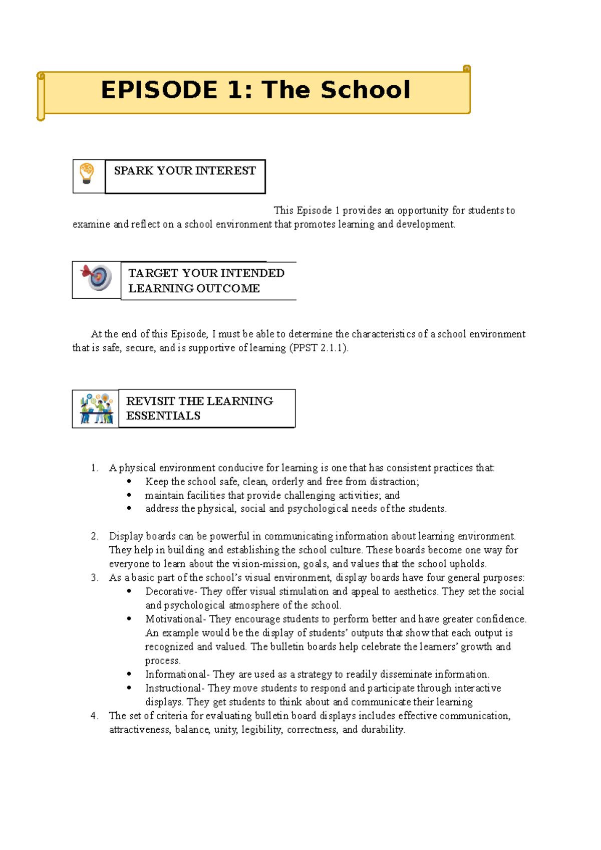 Field Study 1: Episode 1 - Analyzing the School Learning Environment ...